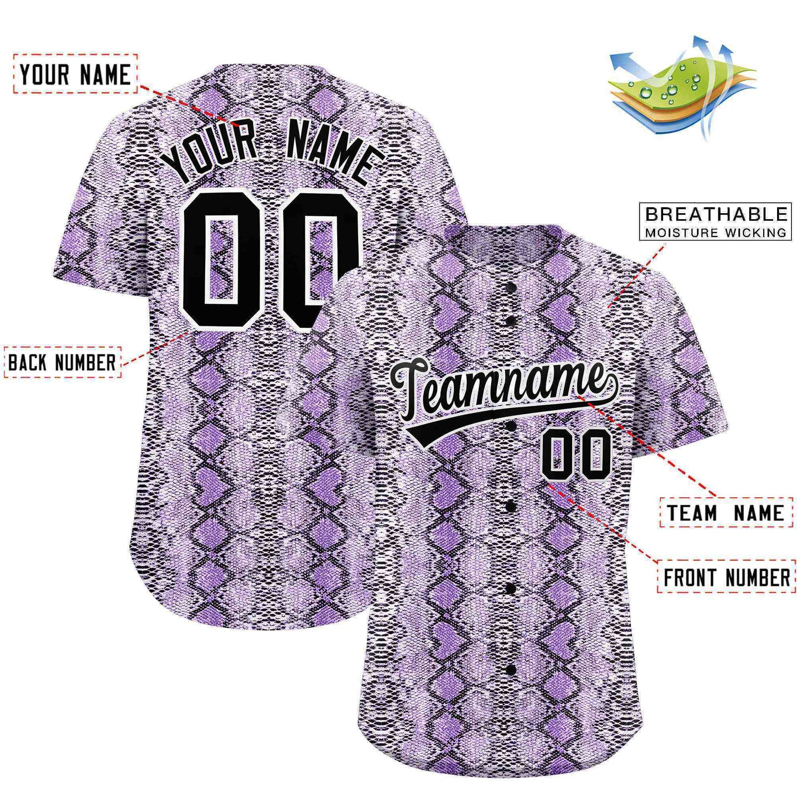 Custom Multi Color Snakeskin Pattern Authentic Baseball Jersey