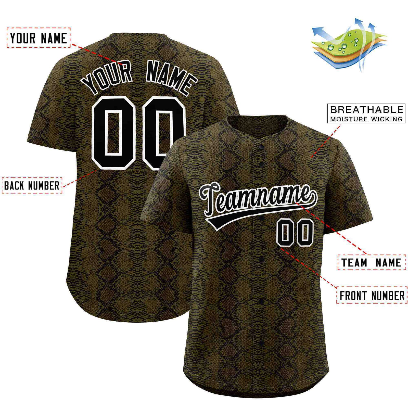 Custom Multi Color Snakeskin Pattern Authentic Baseball Jersey