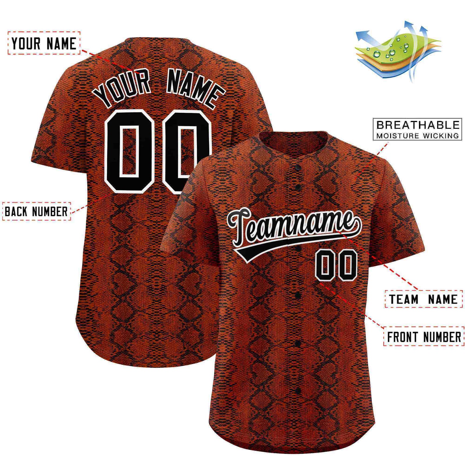 Custom Multi Color Snakeskin Pattern Authentic Baseball Jersey