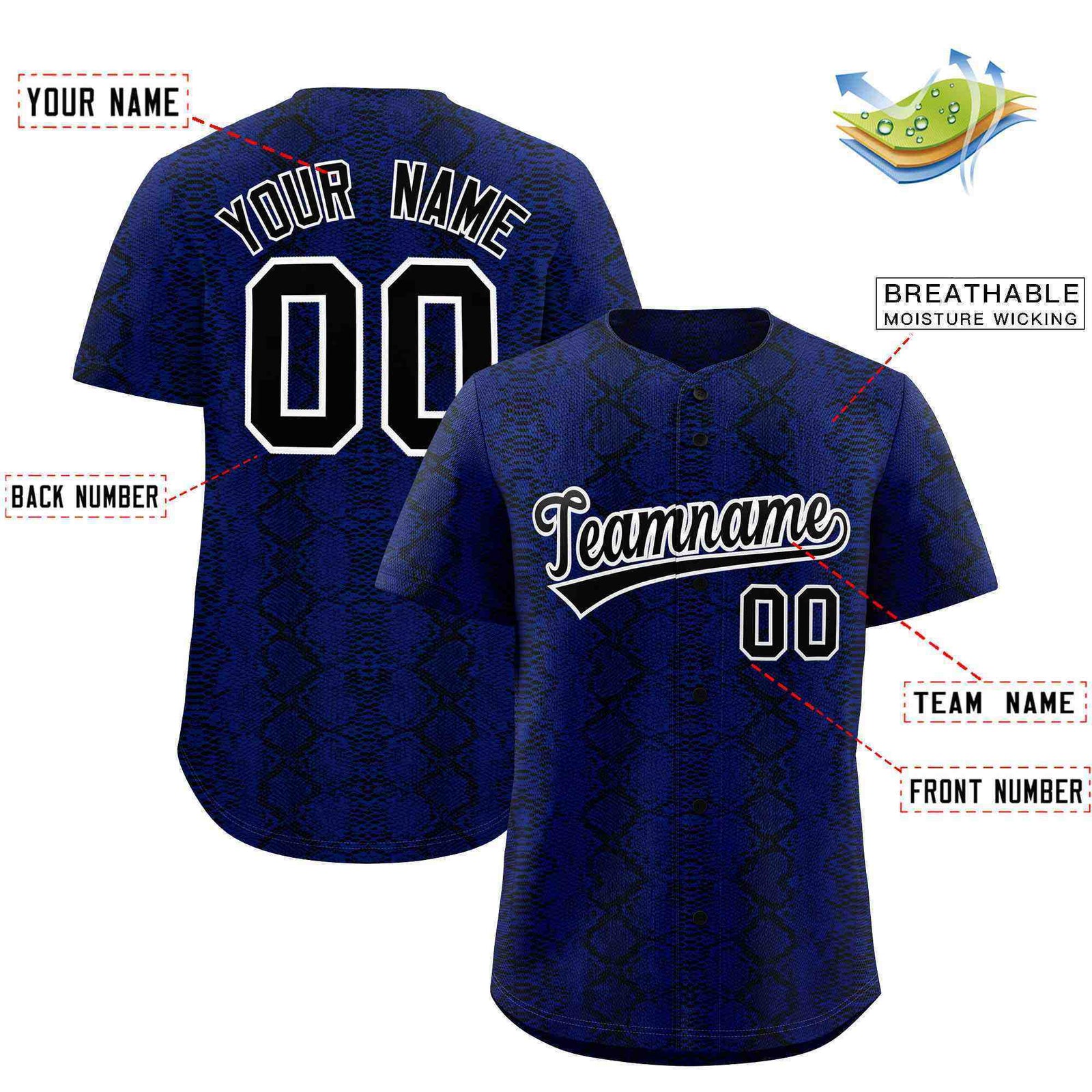 Custom Multi Color Snakeskin Pattern Authentic Baseball Jersey