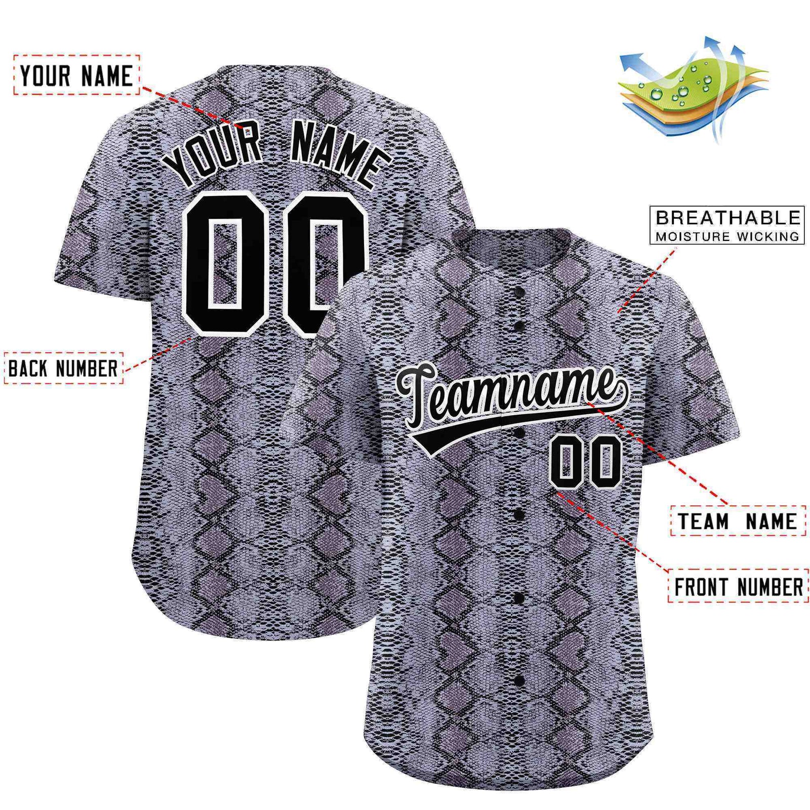 Custom Multi Color Snakeskin Pattern Authentic Baseball Jersey