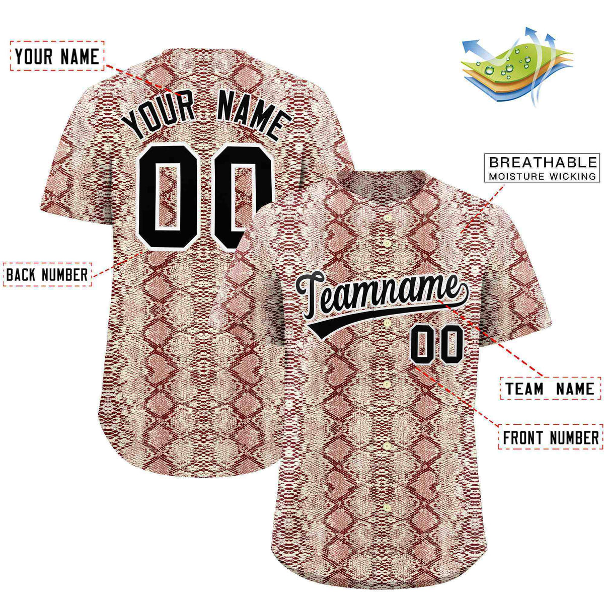Custom Multi Color Snakeskin Pattern Authentic Baseball Jersey
