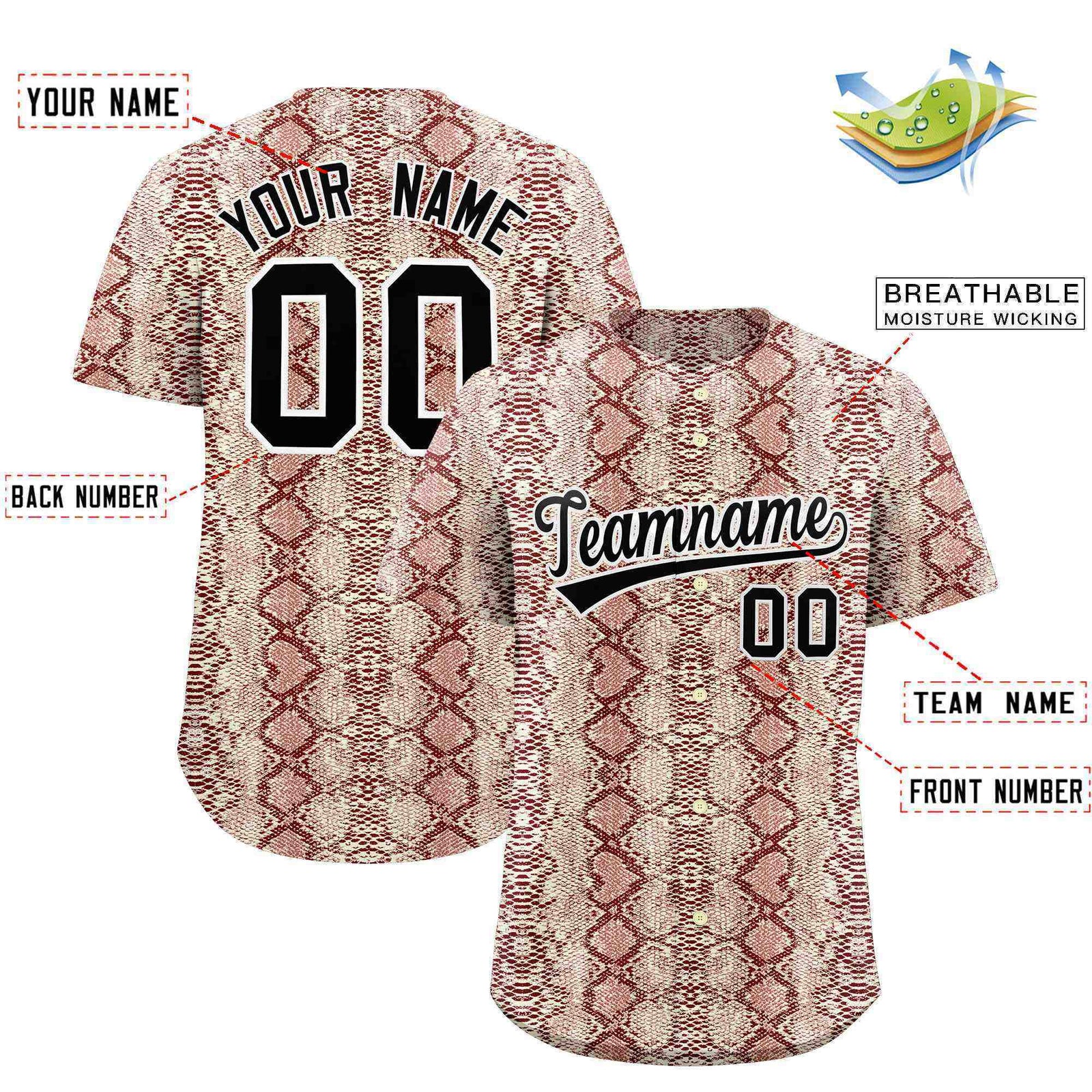 Custom Multi Color Snakeskin Pattern Authentic Baseball Jersey