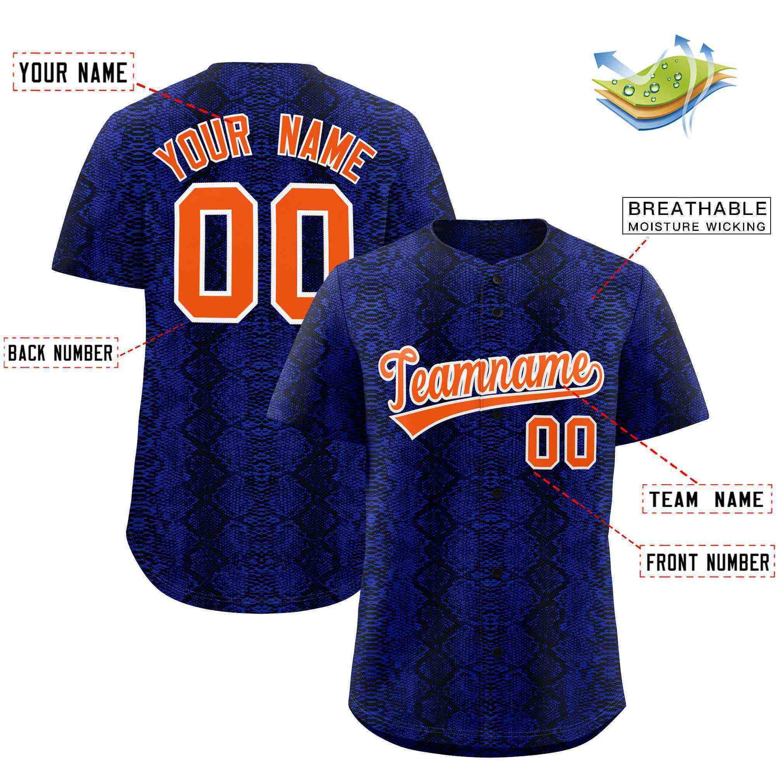 Custom Multi Color Snakeskin Pattern Authentic Baseball Jersey
