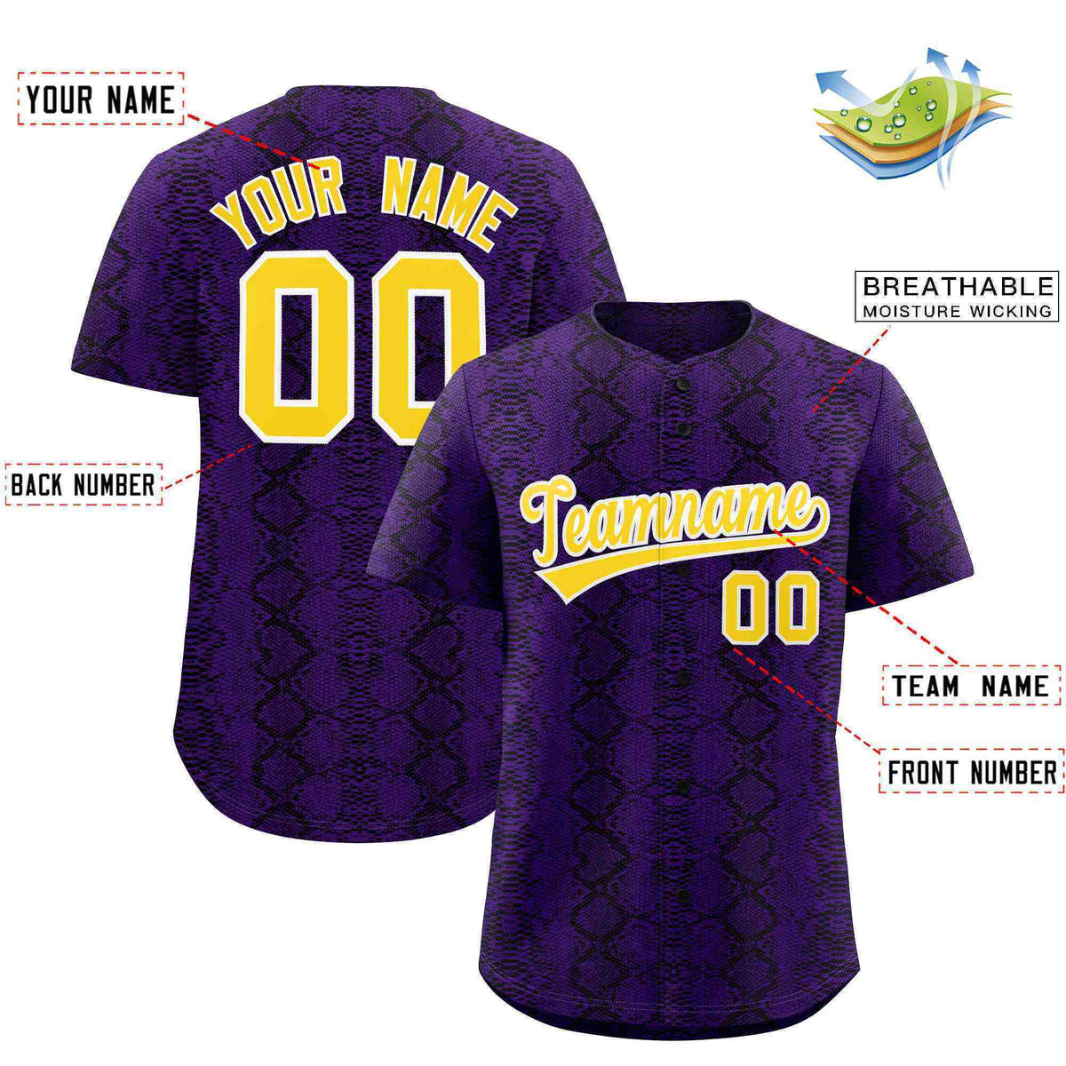 Custom Multi Color Snakeskin Pattern Authentic Baseball Jersey