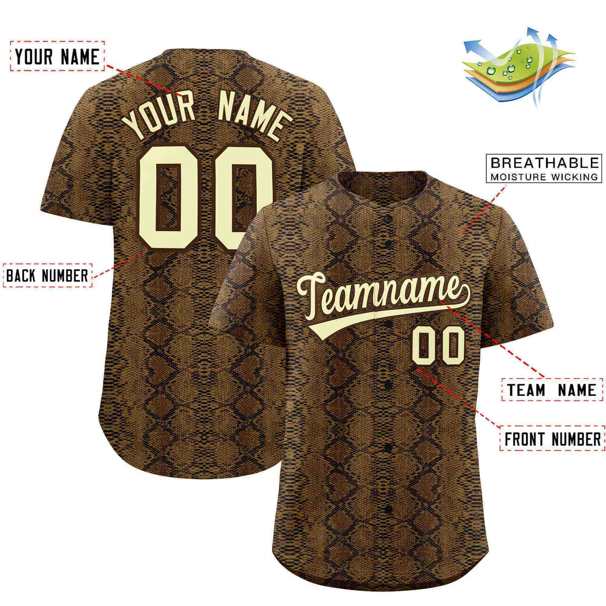 Custom Multi Color Snakeskin Pattern Authentic Baseball Jersey