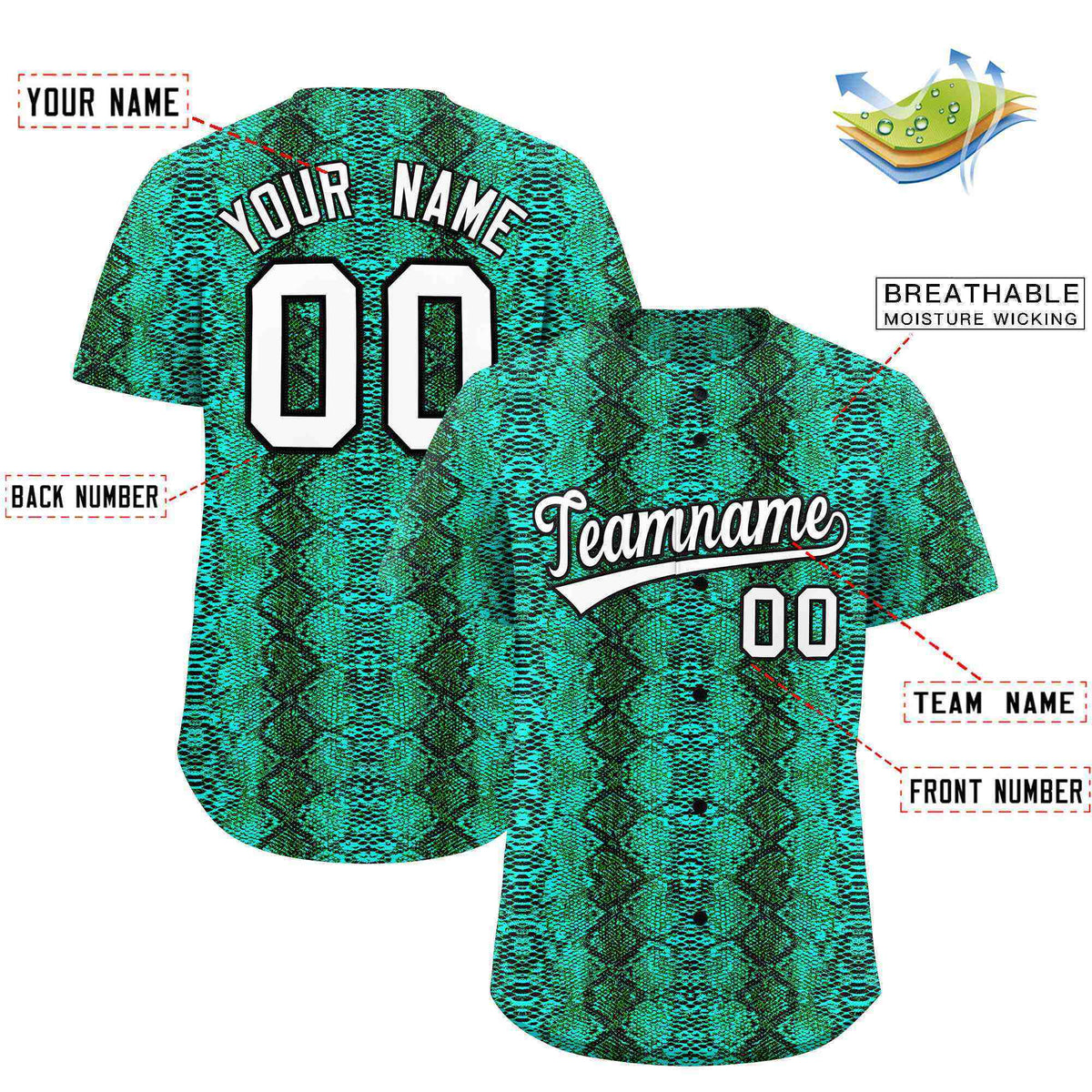 Custom Multi Color Snakeskin Pattern Authentic Baseball Jersey