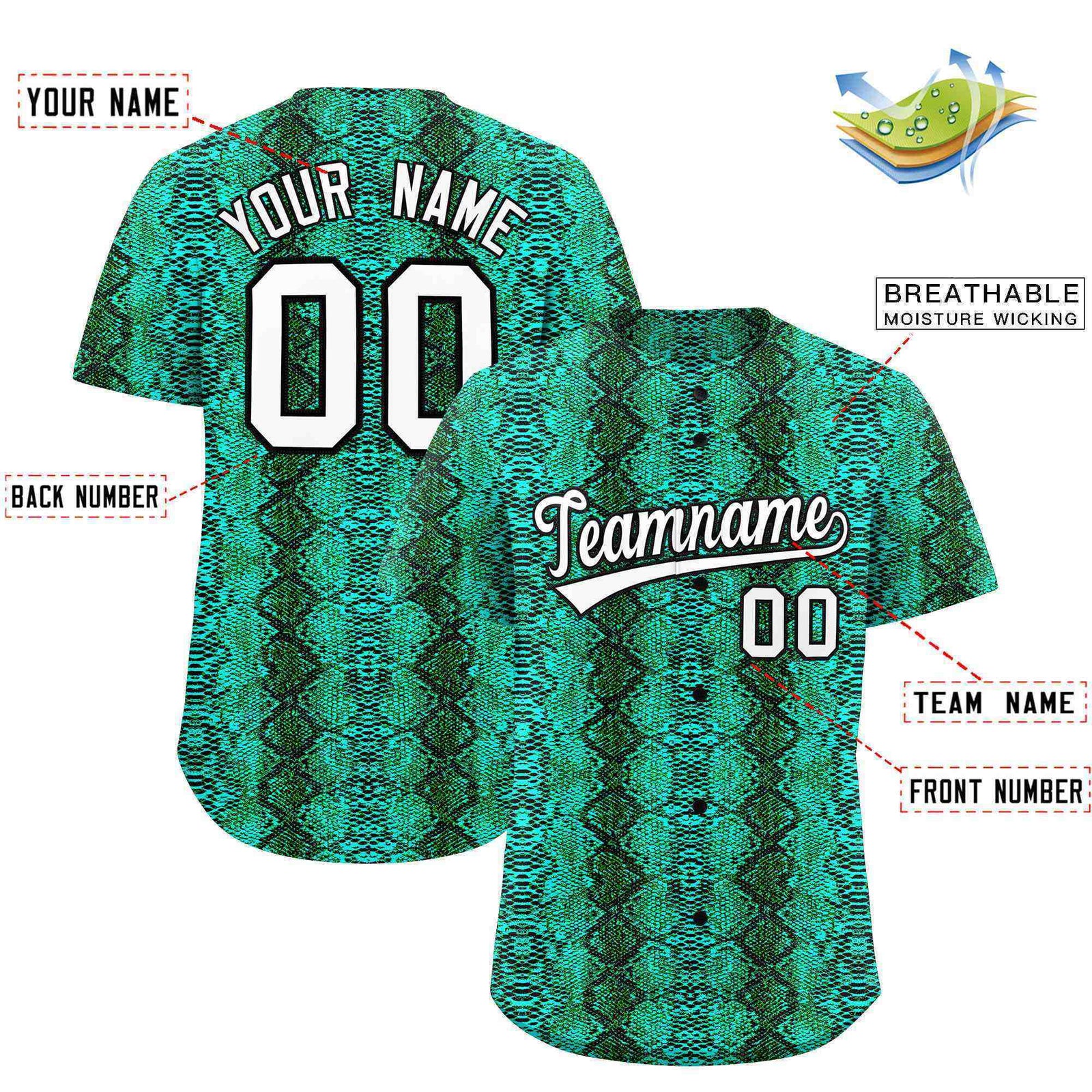 Custom Multi Color Snakeskin Pattern Authentic Baseball Jersey