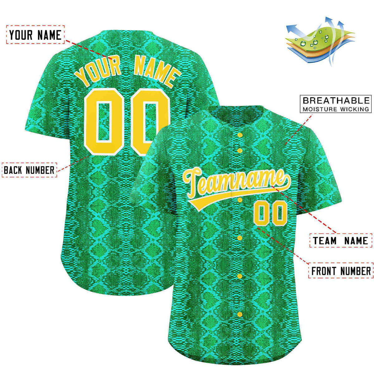 Custom Multi Color Snakeskin Pattern Authentic Baseball Jersey