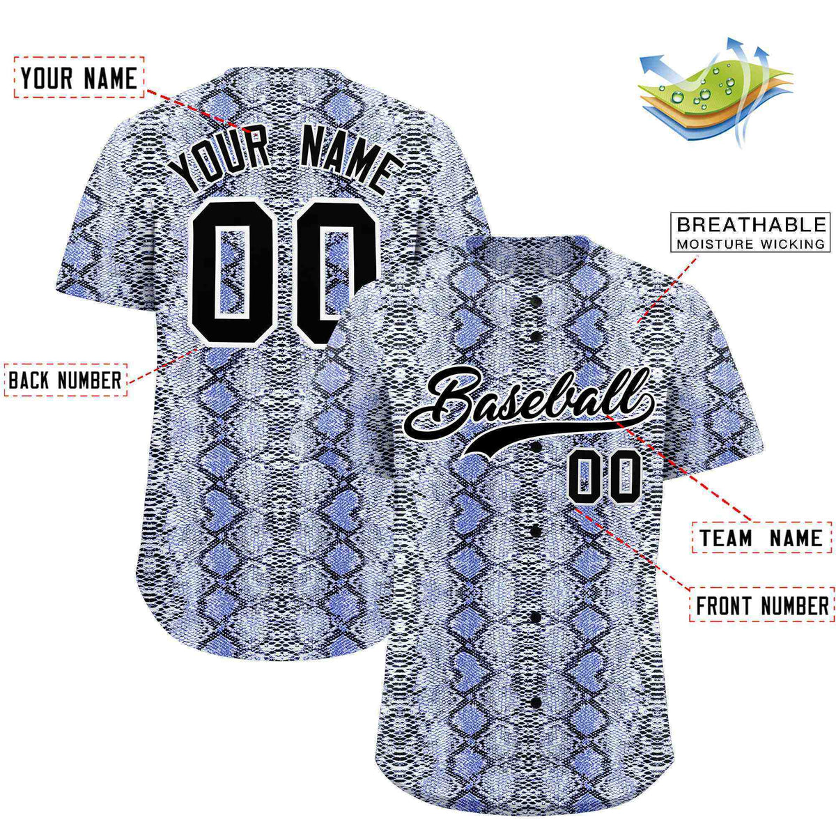 Custom Multi Color Snakeskin Pattern Authentic Baseball Jersey