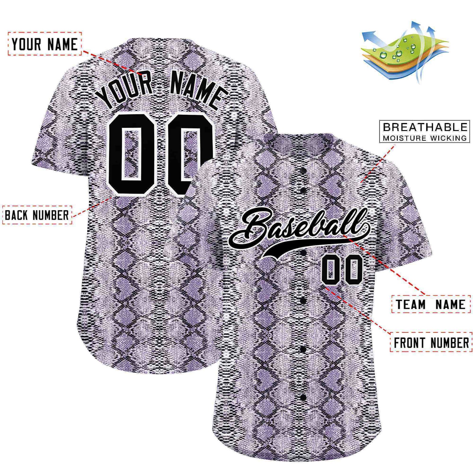 Custom Multi Color Snakeskin Pattern Authentic Baseball Jersey
