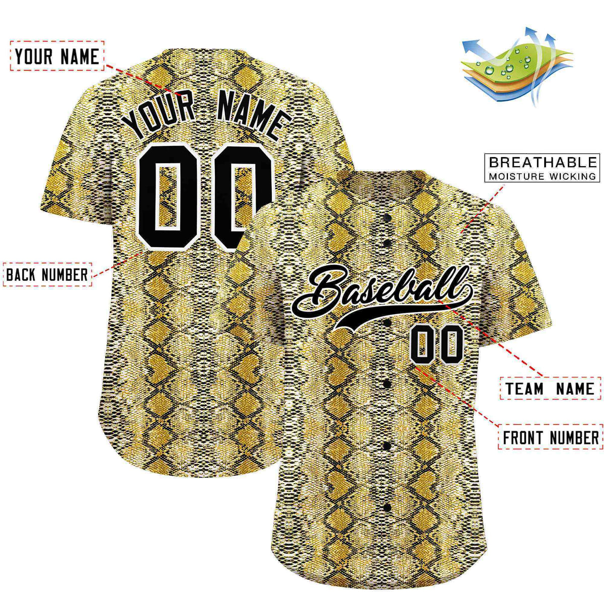 Custom Multi Color Snakeskin Pattern Authentic Baseball Jersey