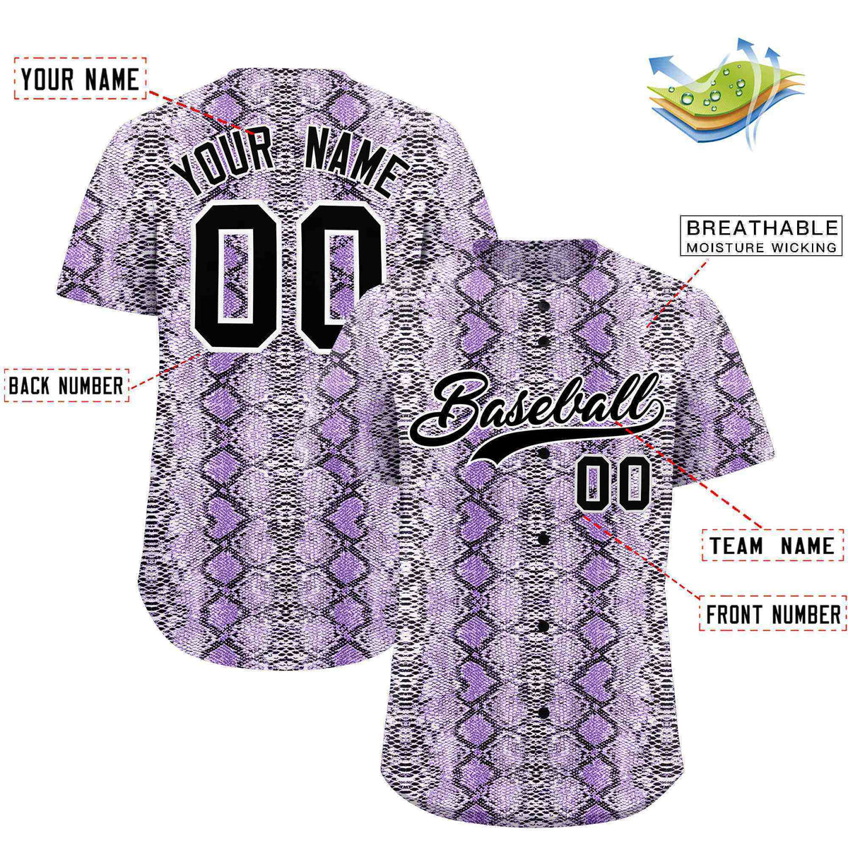 Custom Multi Color Snakeskin Pattern Authentic Baseball Jersey