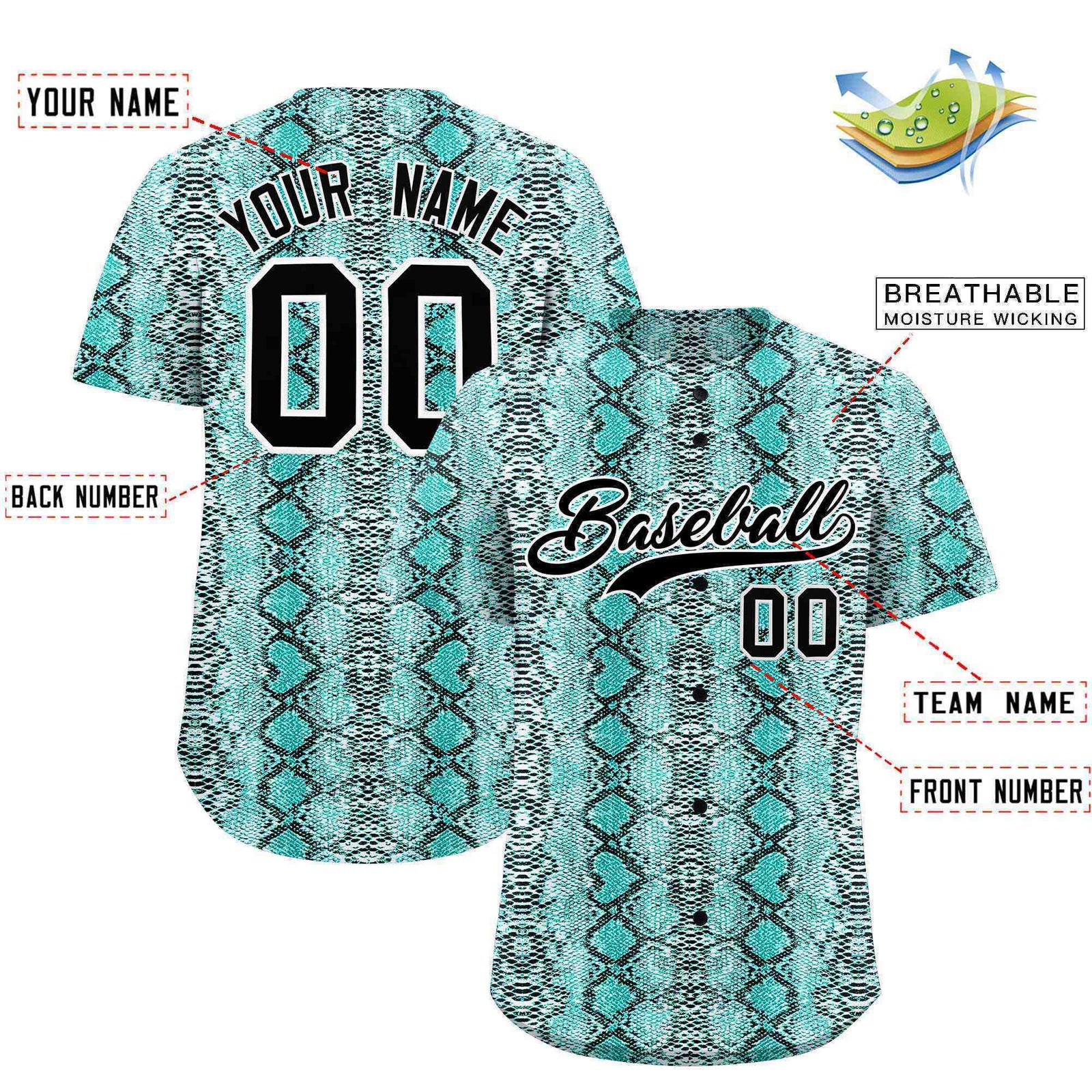 Custom Multi Color Snakeskin Pattern Authentic Baseball Jersey
