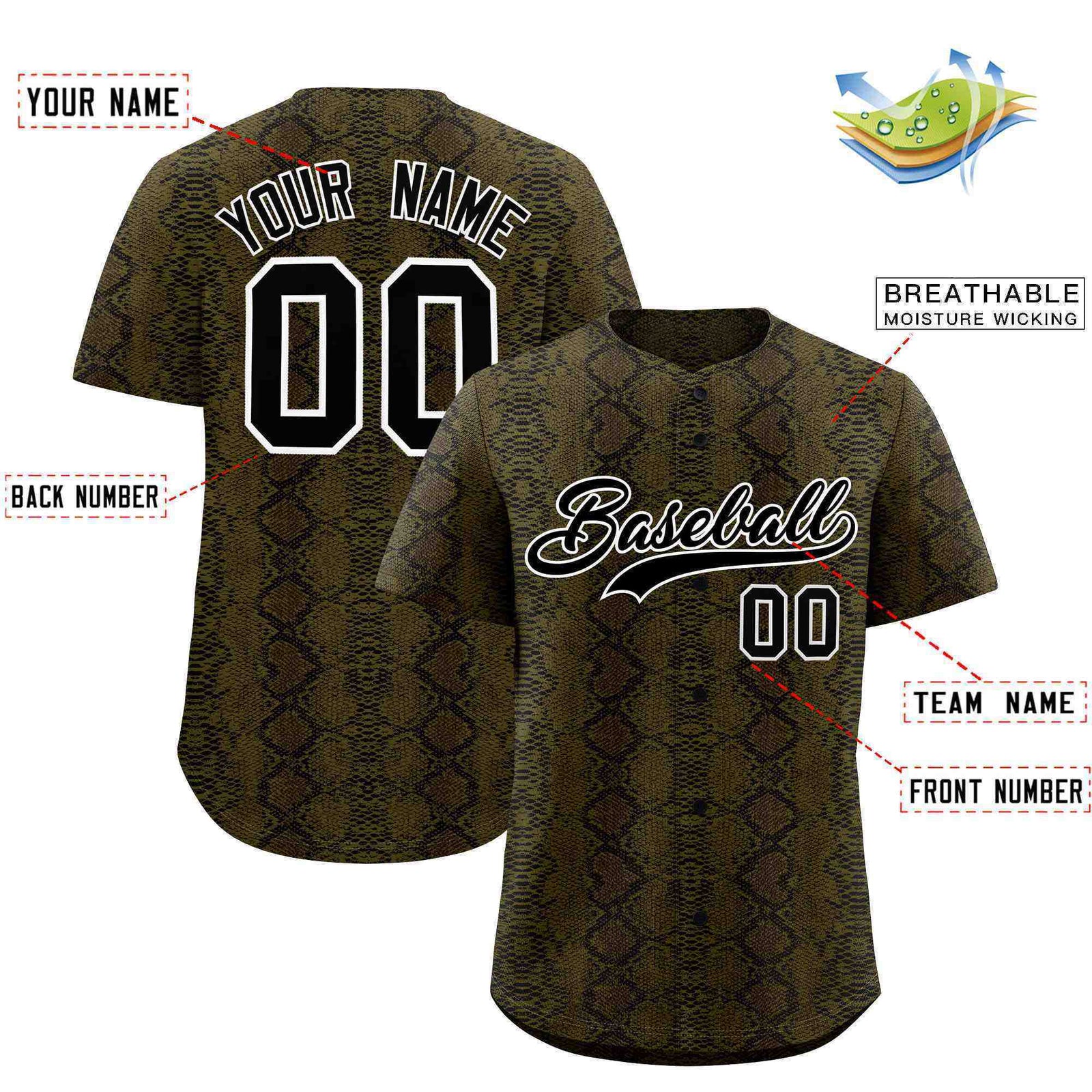 Custom Multi Color Snakeskin Pattern Authentic Baseball Jersey