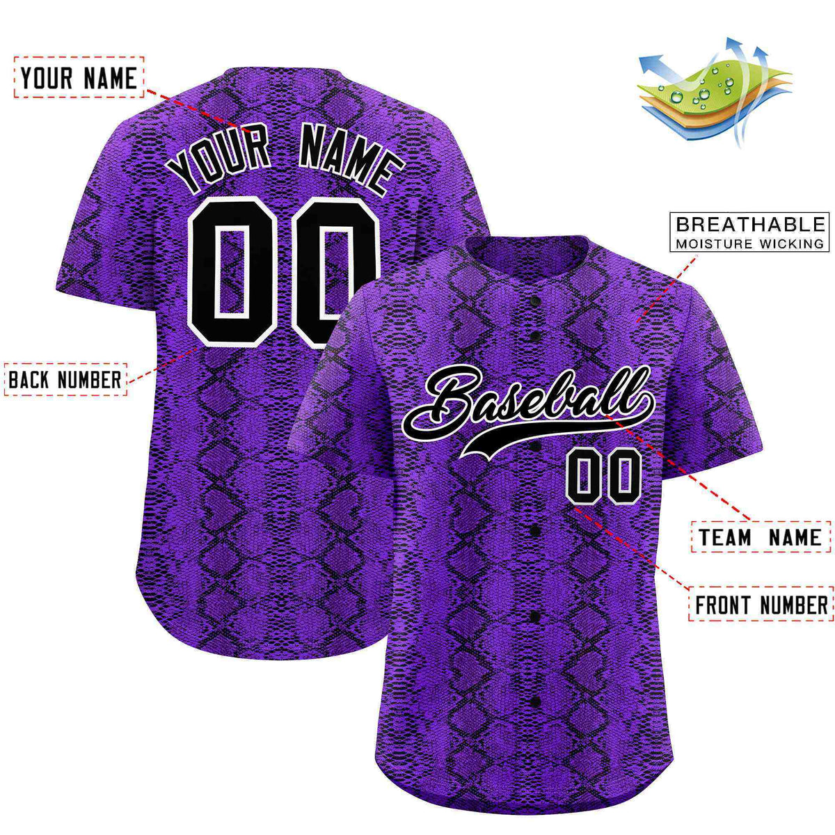 Custom Multi Color Snakeskin Pattern Authentic Baseball Jersey