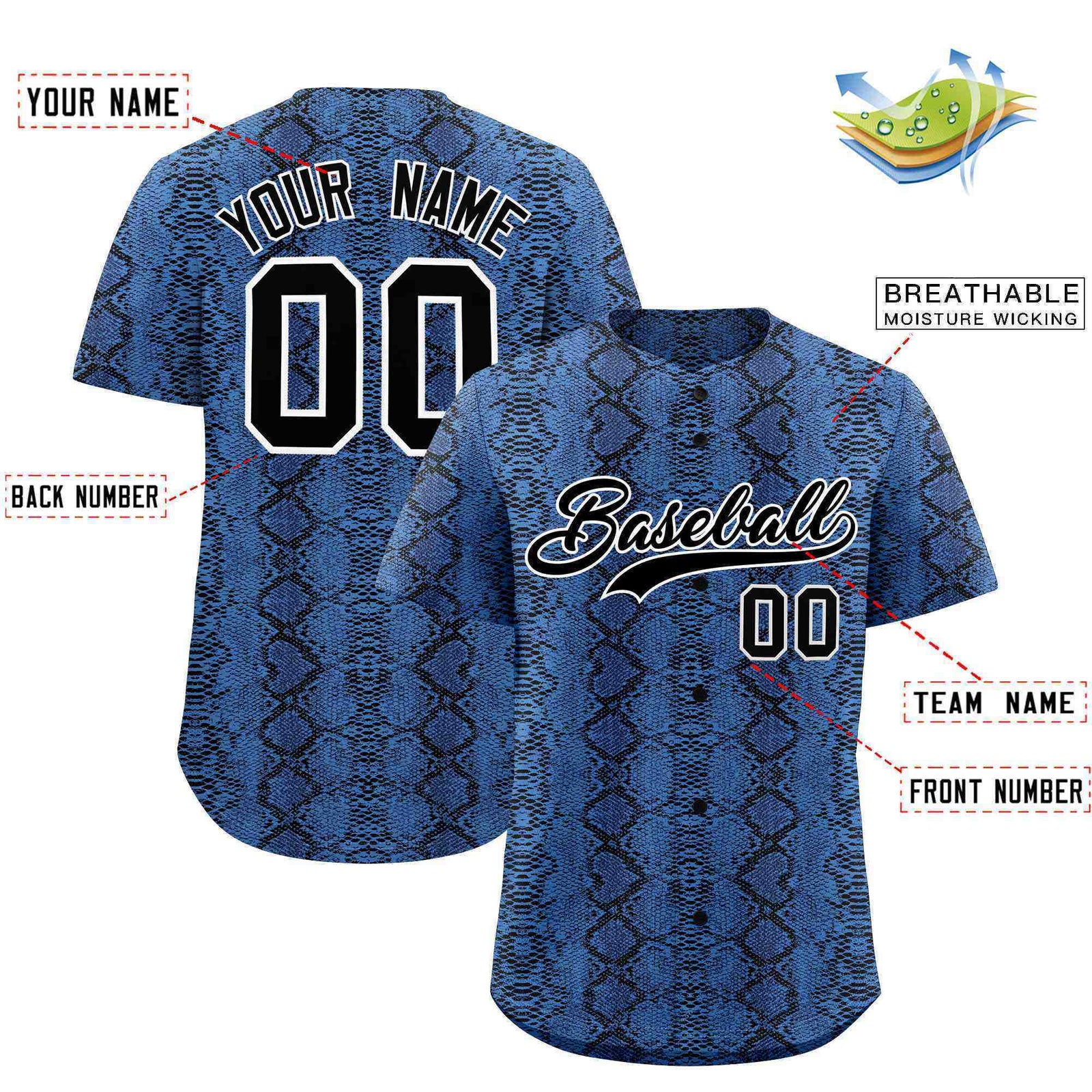 Custom Multi Color Snakeskin Pattern Authentic Baseball Jersey