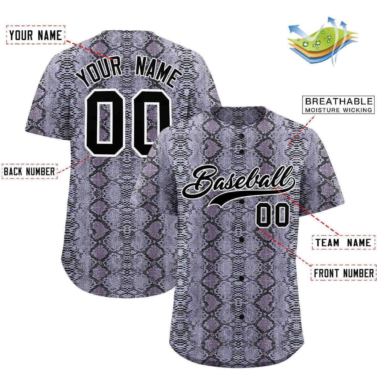 Custom Multi Color Snakeskin Pattern Authentic Baseball Jersey