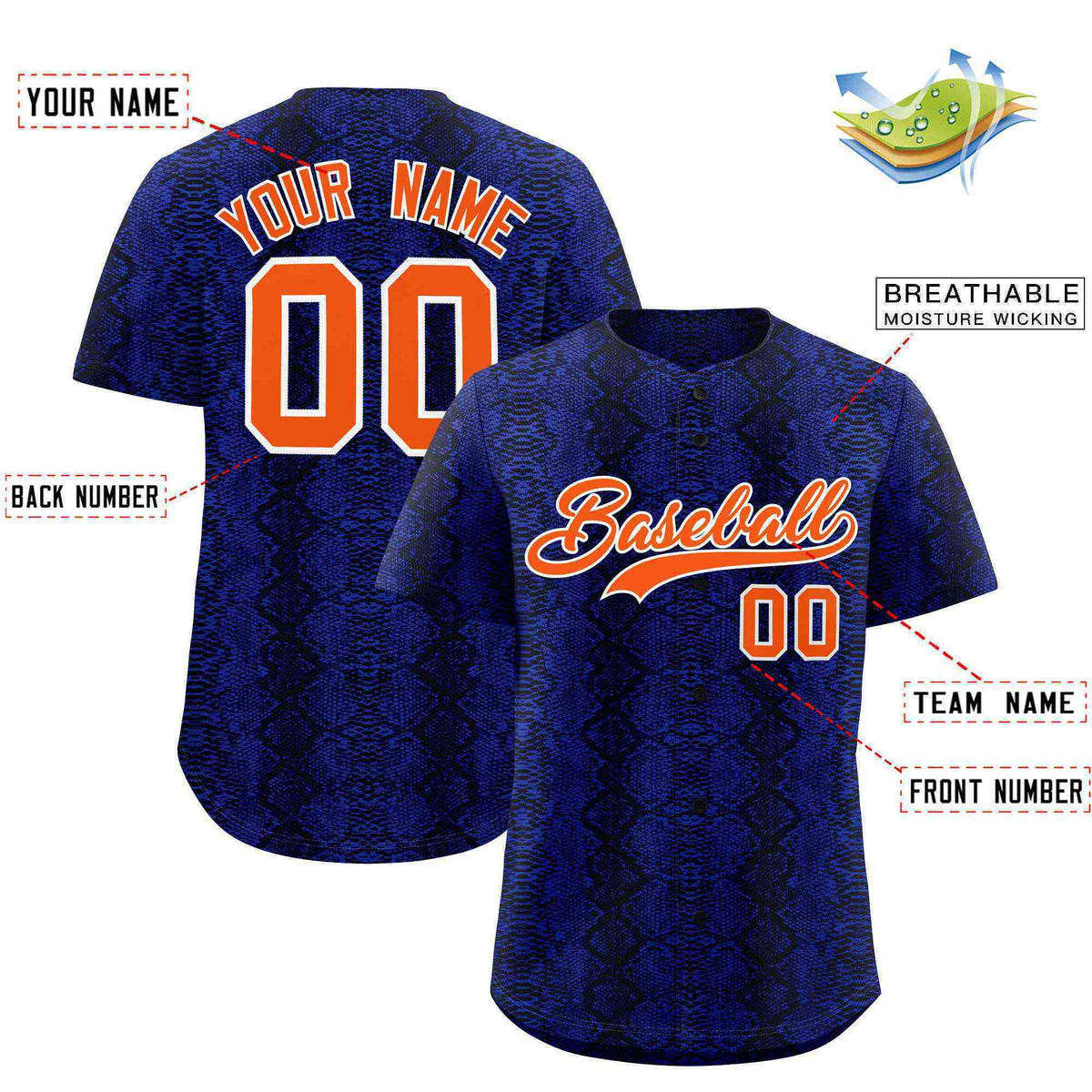 Custom Multi Color Snakeskin Pattern Authentic Baseball Jersey