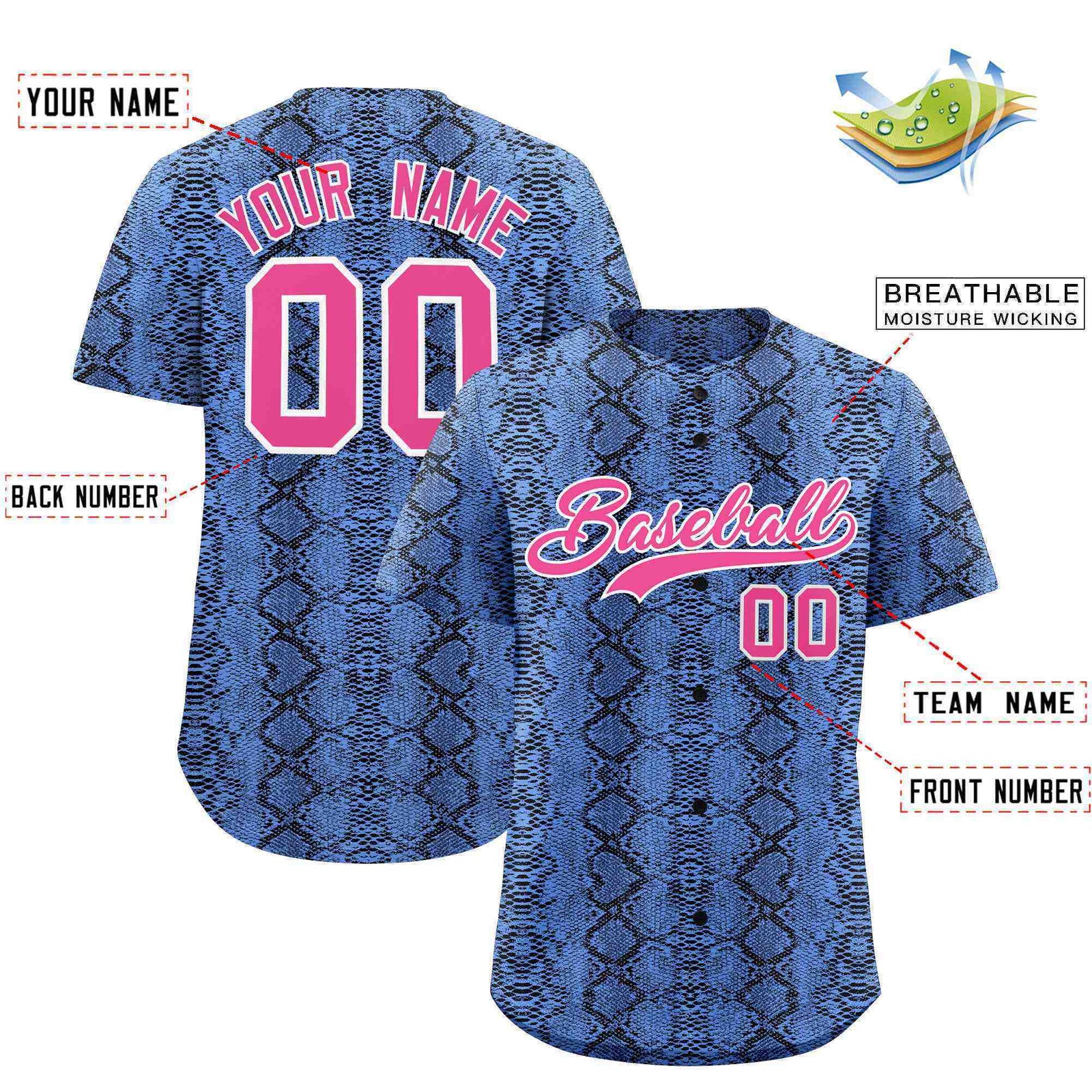Custom Multi Color Snakeskin Pattern Authentic Baseball Jersey