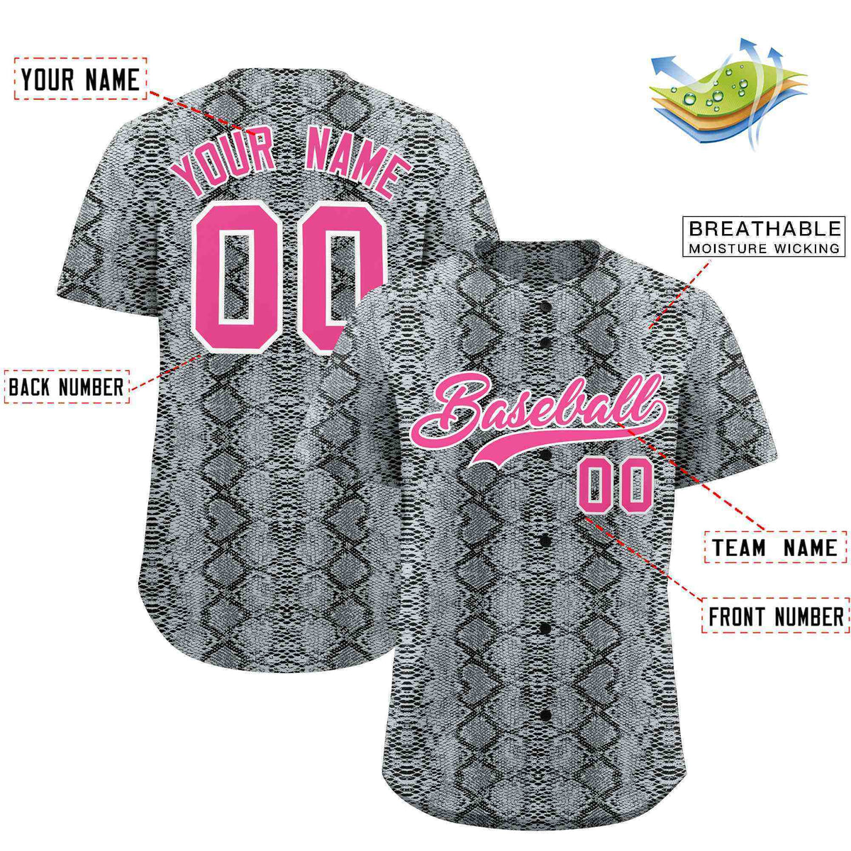 Custom Multi Color Snakeskin Pattern Authentic Baseball Jersey