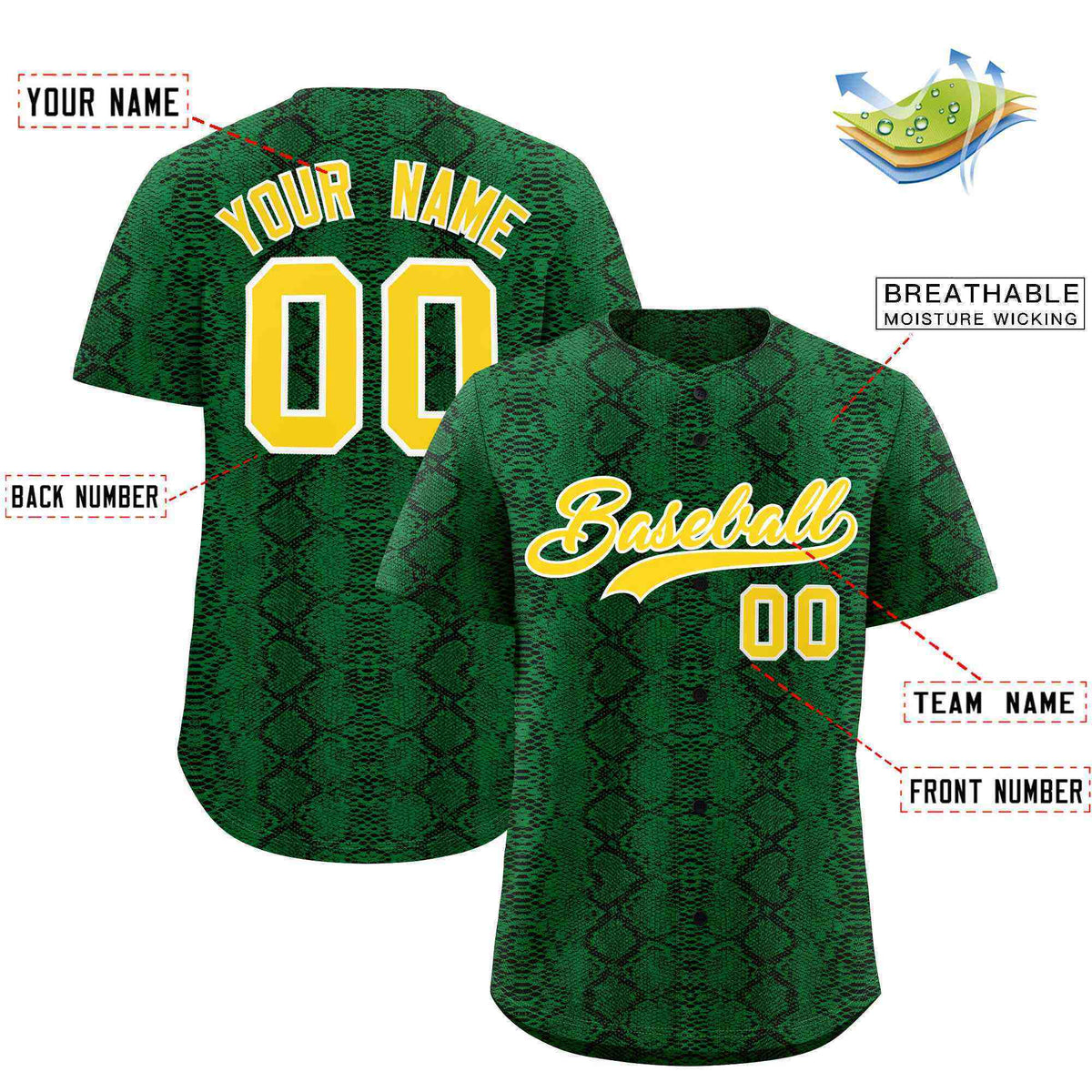 Custom Multi Color Snakeskin Pattern Authentic Baseball Jersey