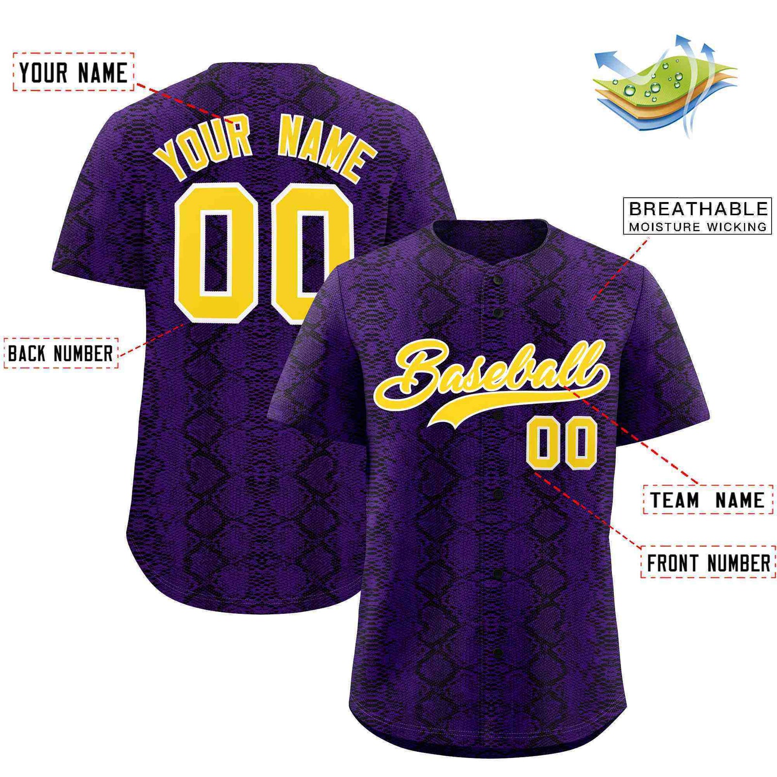 Custom Multi Color Snakeskin Pattern Authentic Baseball Jersey