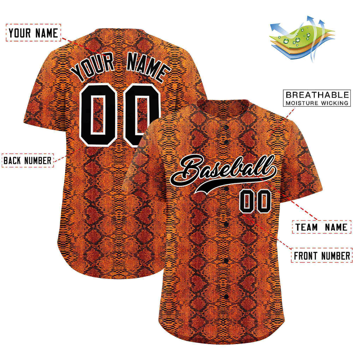 Custom Multi Color Snakeskin Pattern Authentic Baseball Jersey