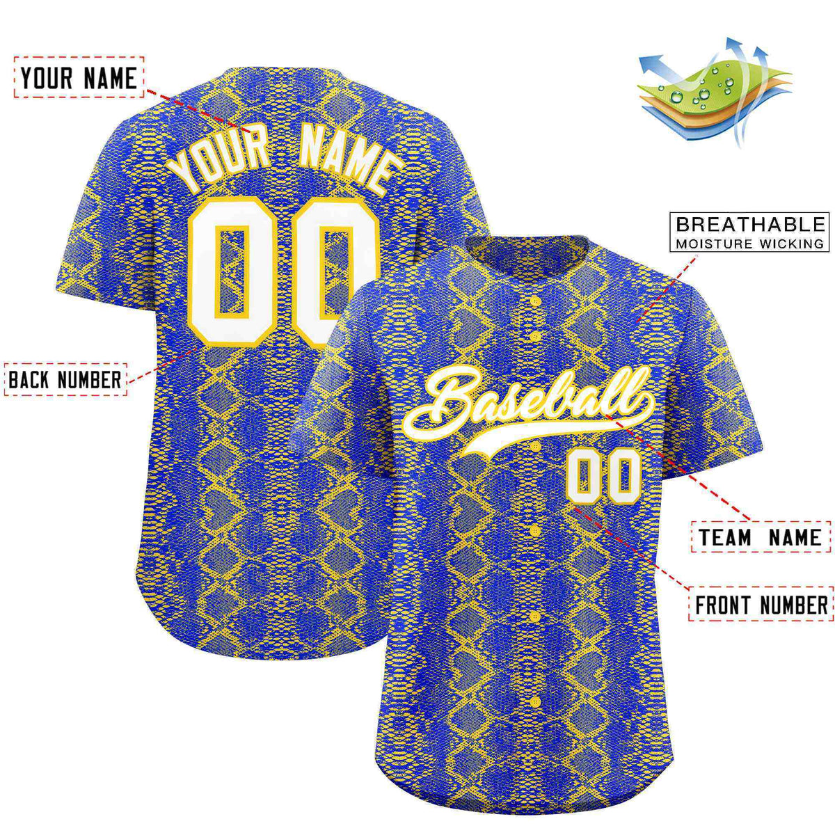 Custom Multi Color Snakeskin Pattern Authentic Baseball Jersey