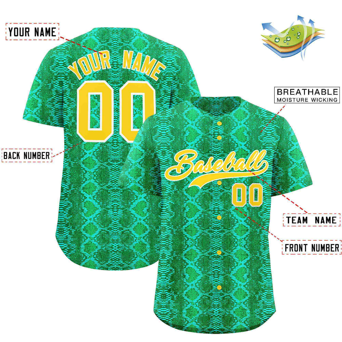 Custom Multi Color Snakeskin Pattern Authentic Baseball Jersey