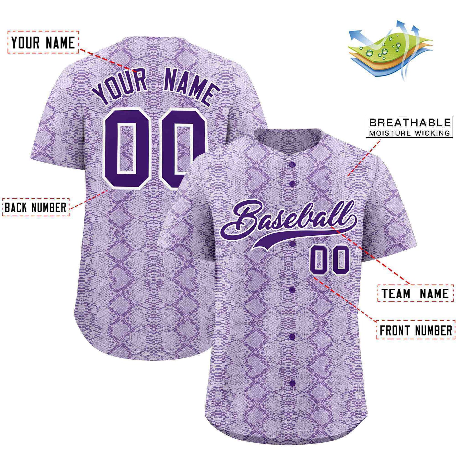 Custom Multi Color Snakeskin Pattern Authentic Baseball Jersey