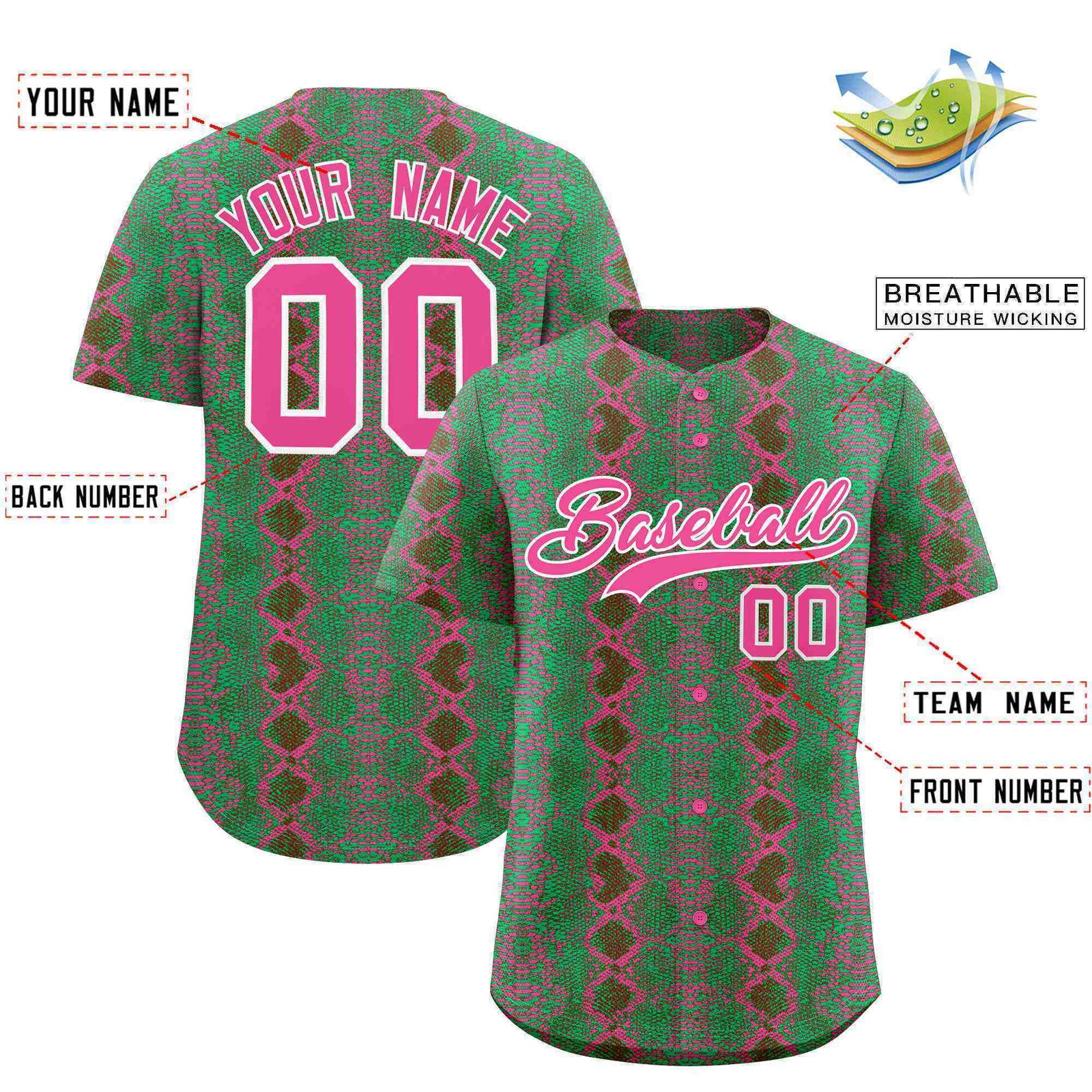 Custom Multi Color Snakeskin Pattern Authentic Baseball Jersey