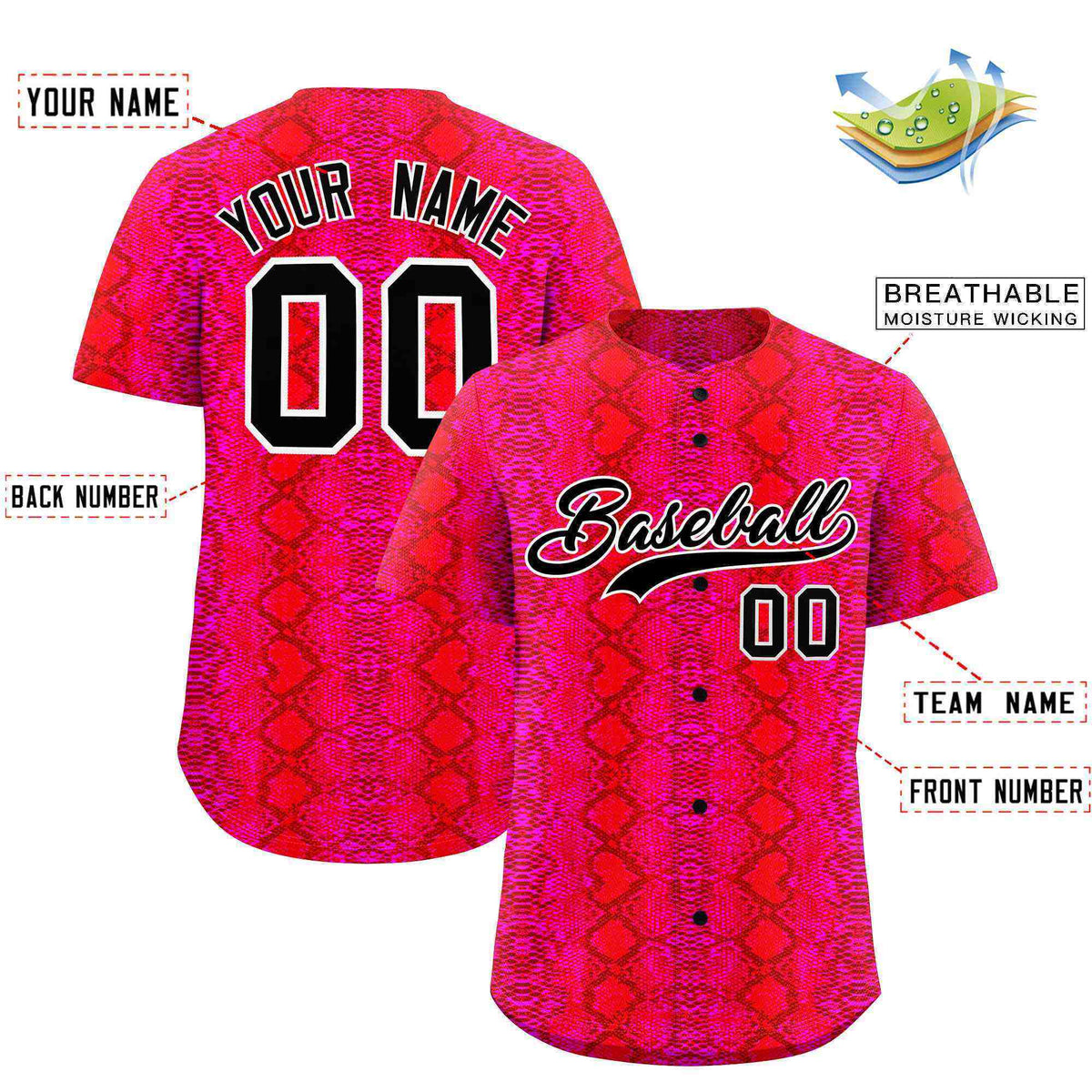 Custom Multi Color Snakeskin Pattern Authentic Baseball Jersey