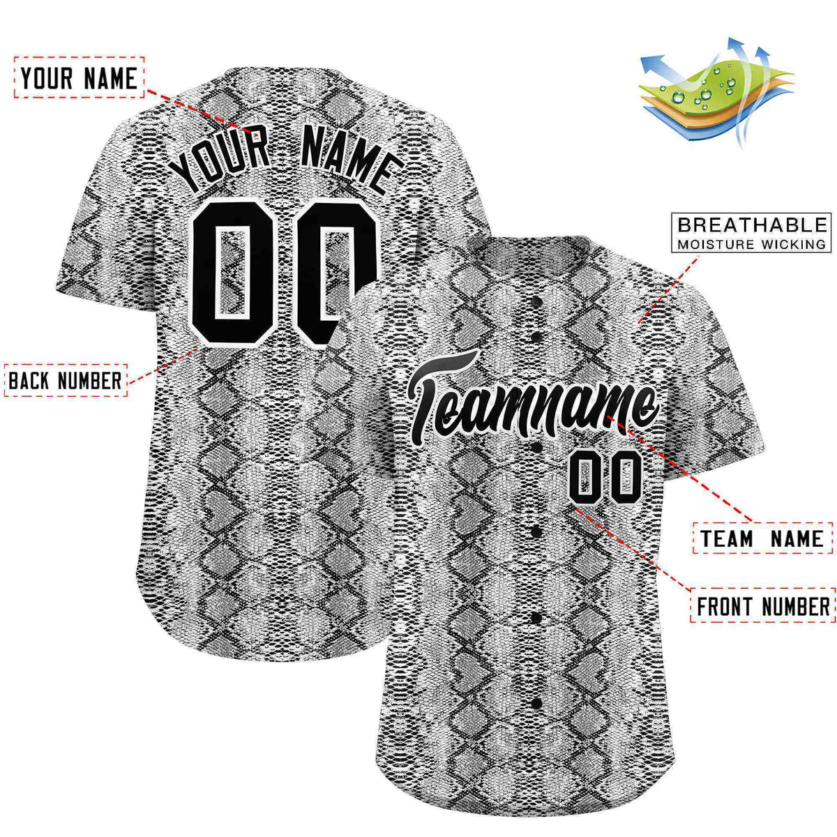 Custom Multi Color Snakeskin Pattern Authentic Baseball Jersey