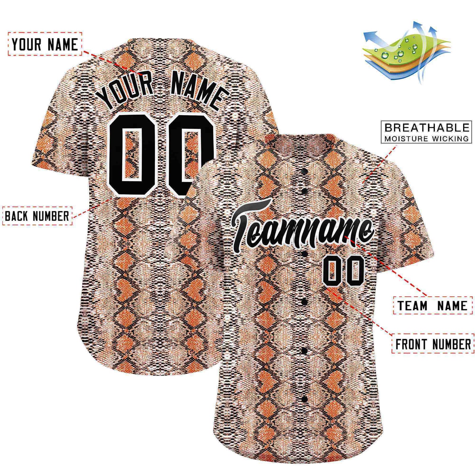 Custom Multi Color Snakeskin Pattern Authentic Baseball Jersey