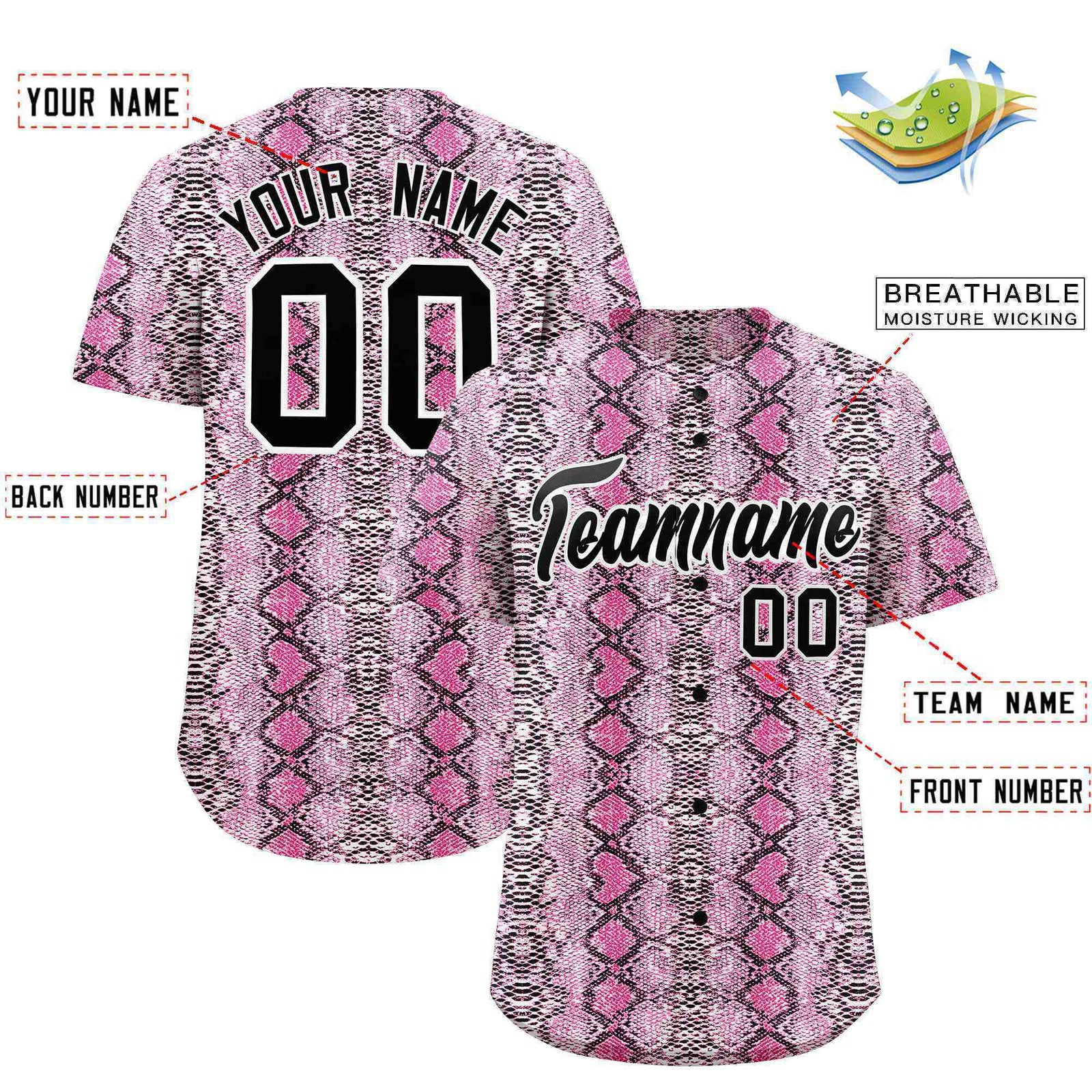 Custom Multi Color Snakeskin Pattern Authentic Baseball Jersey