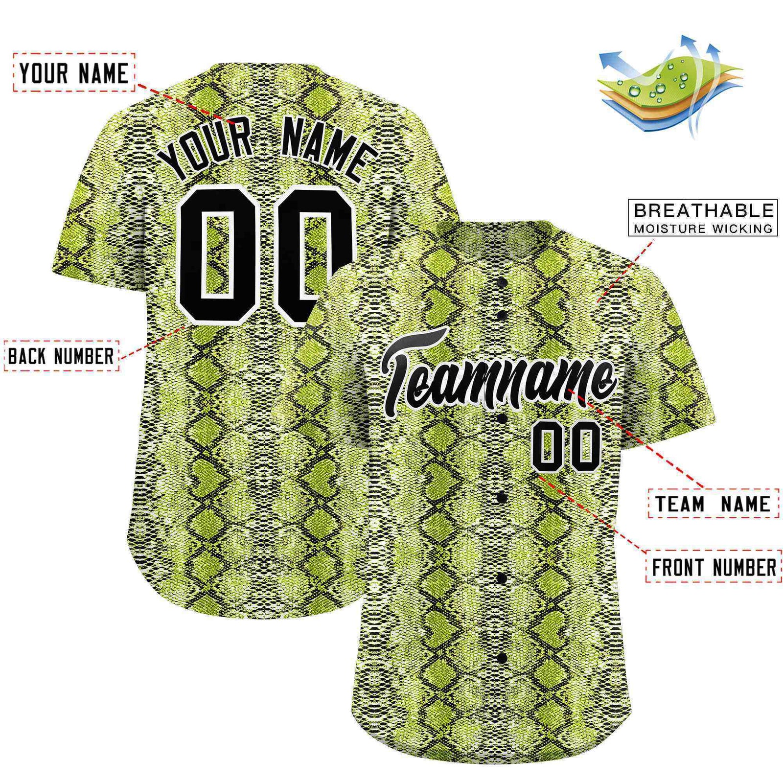 Custom Multi Color Snakeskin Pattern Authentic Baseball Jersey