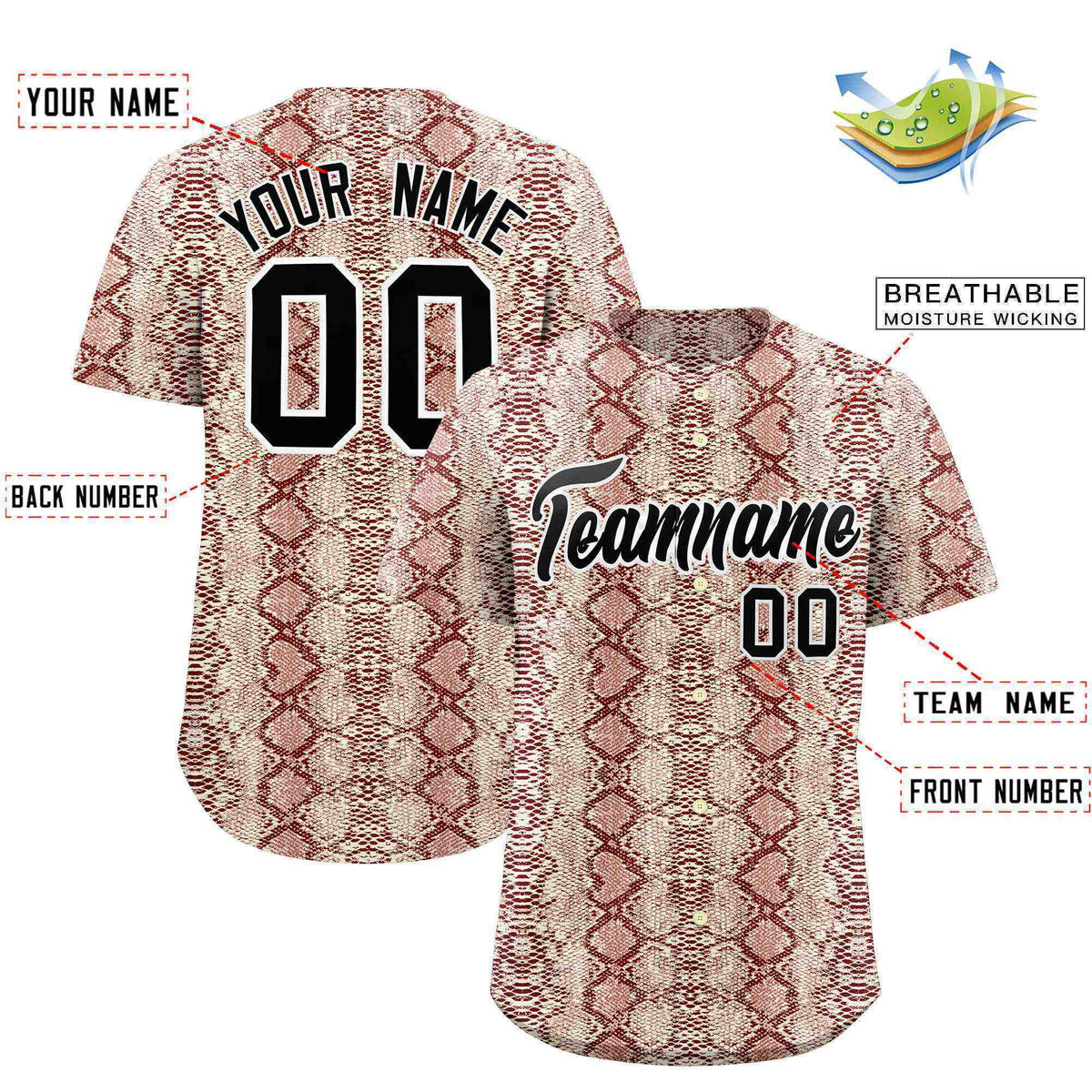 Custom Multi Color Snakeskin Pattern Authentic Baseball Jersey