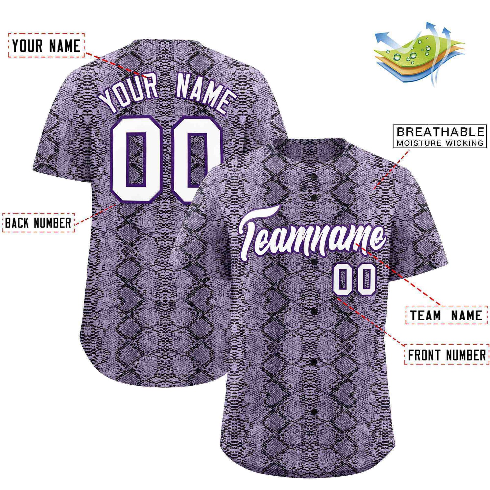Custom Multi Color Snakeskin Pattern Authentic Baseball Jersey
