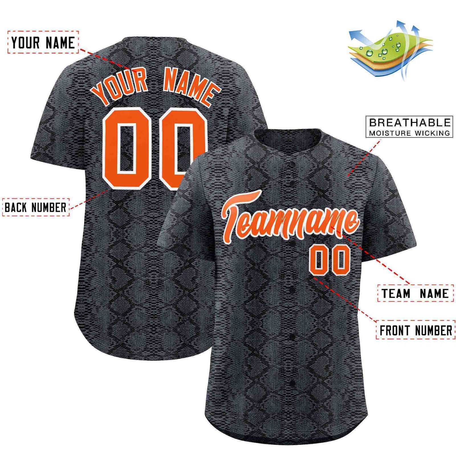 Custom Multi Color Snakeskin Pattern Authentic Baseball Jersey