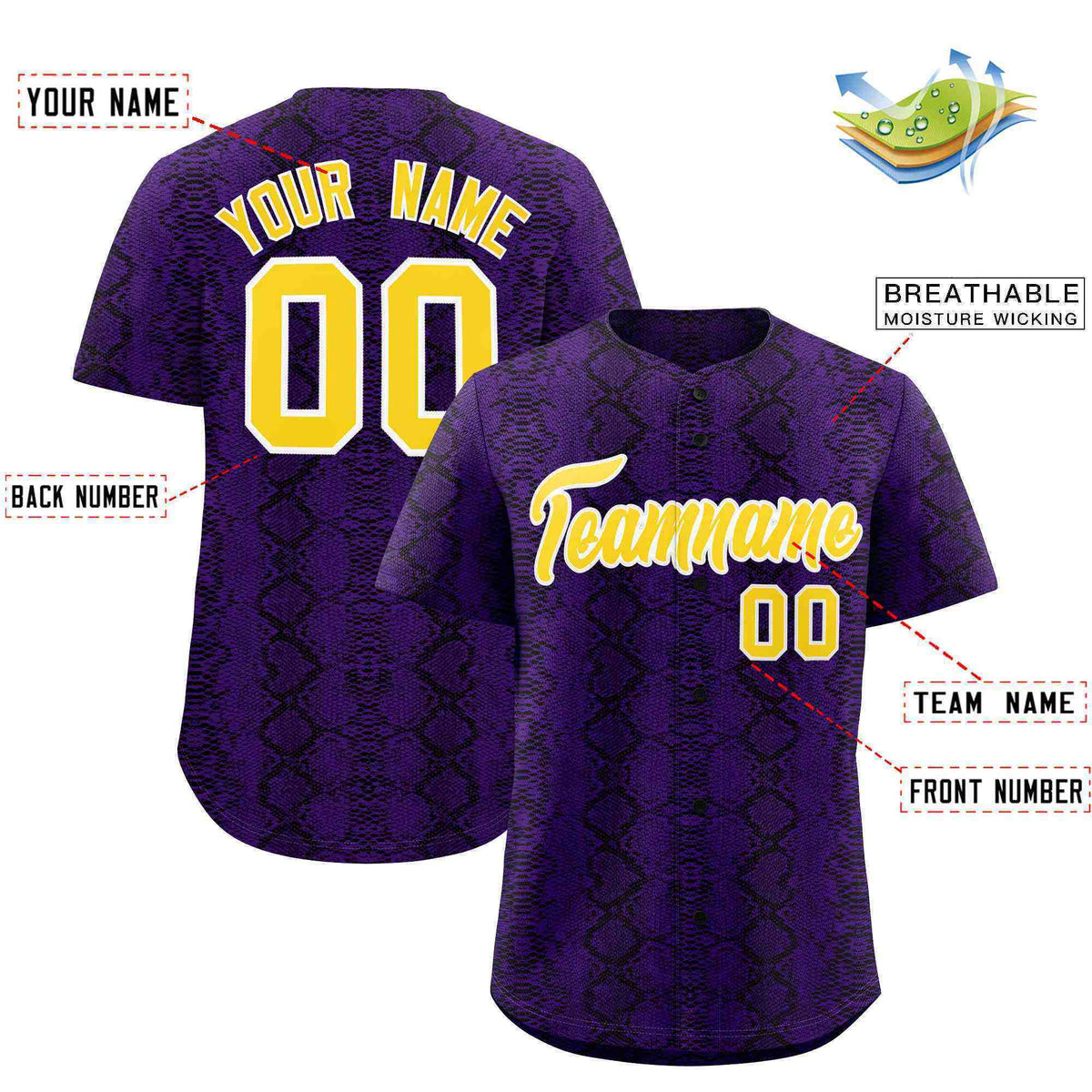 Custom Multi Color Snakeskin Pattern Authentic Baseball Jersey