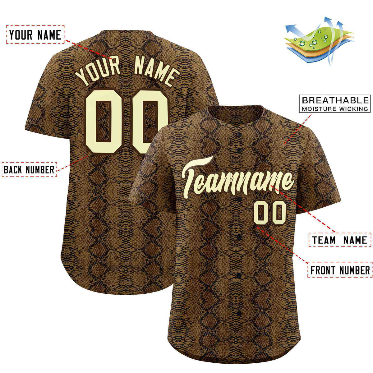 Custom Multi Color Snakeskin Pattern Authentic Baseball Jersey