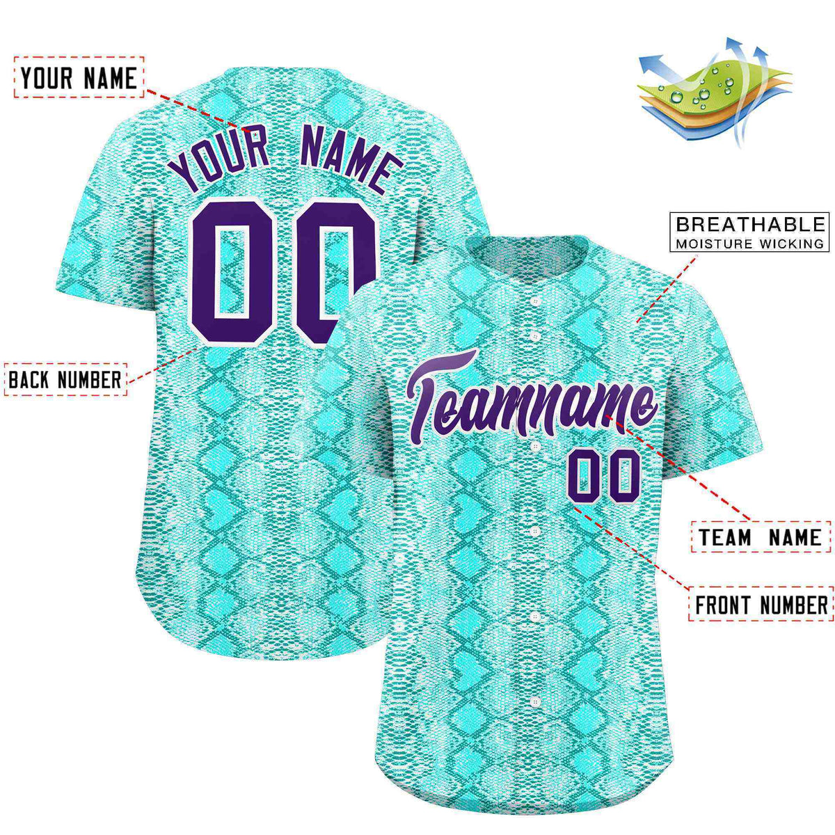 Custom Multi Color Snakeskin Pattern Authentic Baseball Jersey