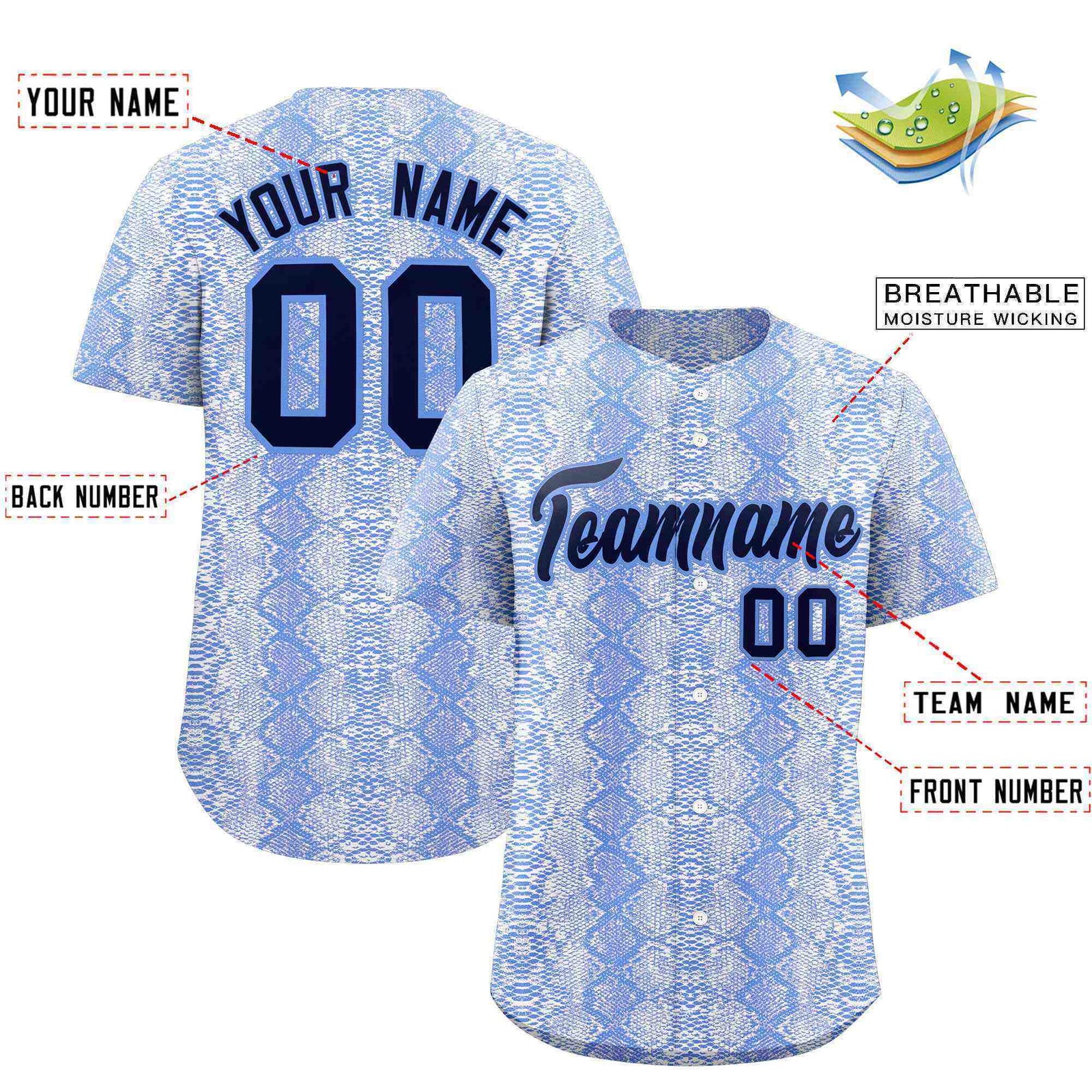 Custom Multi Color Snakeskin Pattern Authentic Baseball Jersey