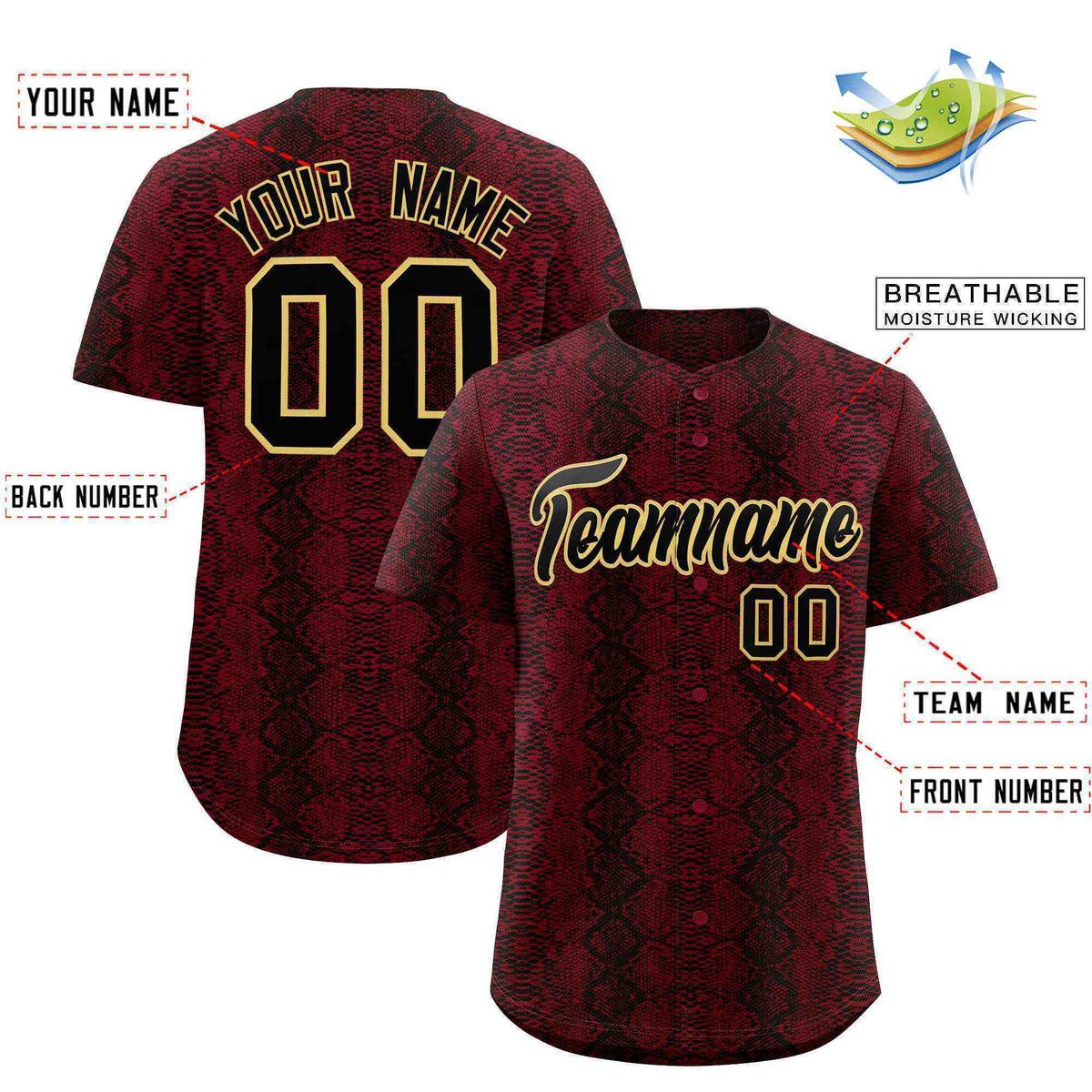 Custom Multi Color Snakeskin Pattern Authentic Baseball Jersey