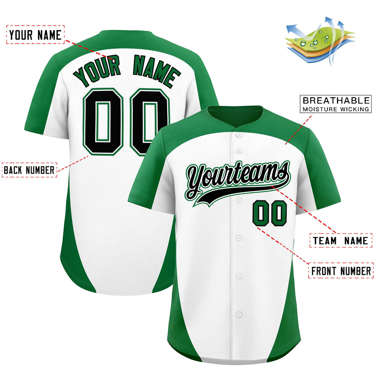 Custom White Kelly Green Personalized Edge Color Block Authentic Baseball Jersey