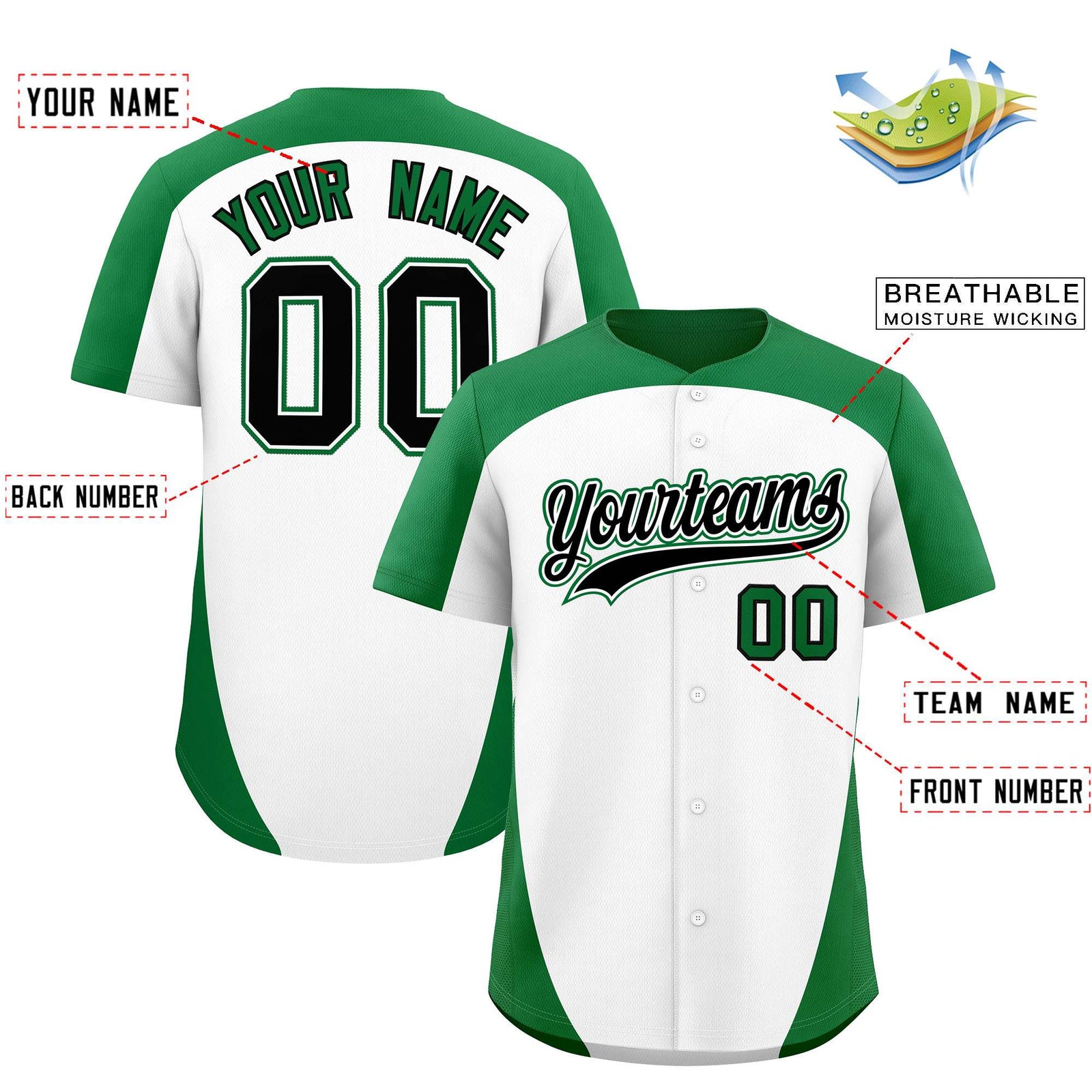 Custom White Kelly Green Personalized Edge Color Block Authentic Baseball Jersey