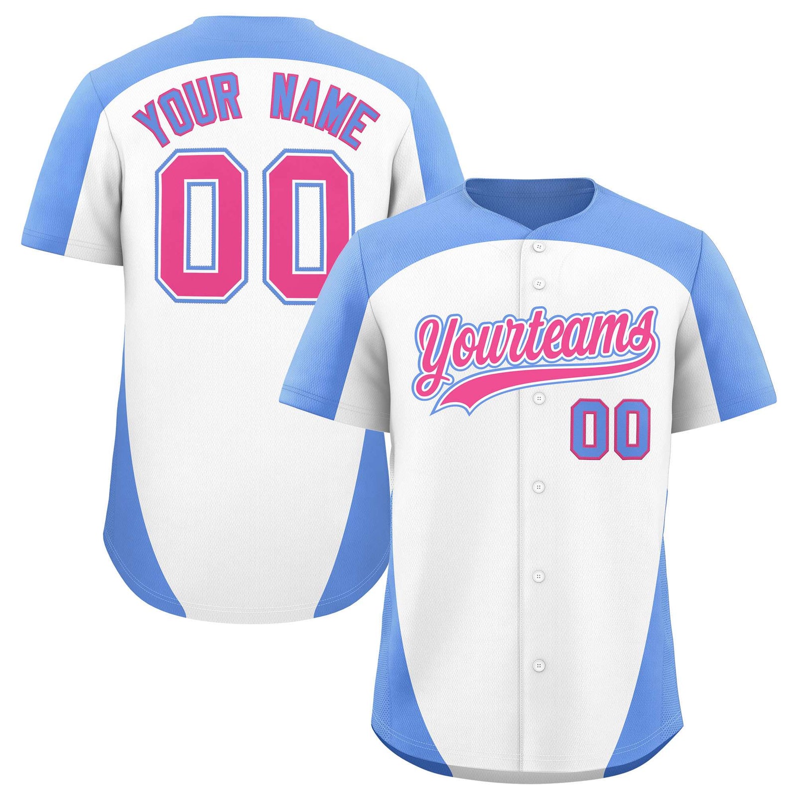 Custom White Light Blue Personalized Edge Color Block Authentic Baseball Jersey