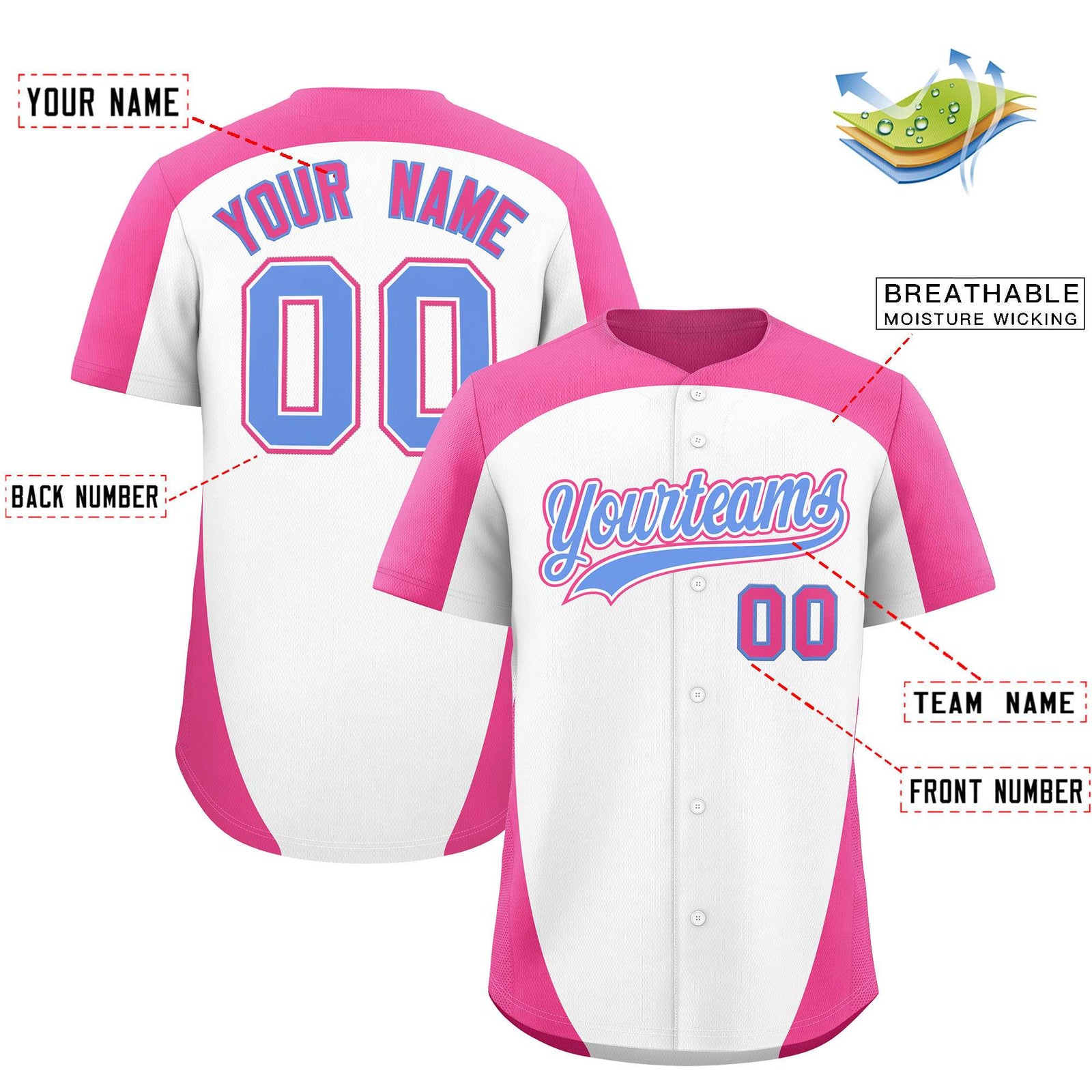 Custom White Pink Personalized Edge Color Block Authentic Baseball Jersey