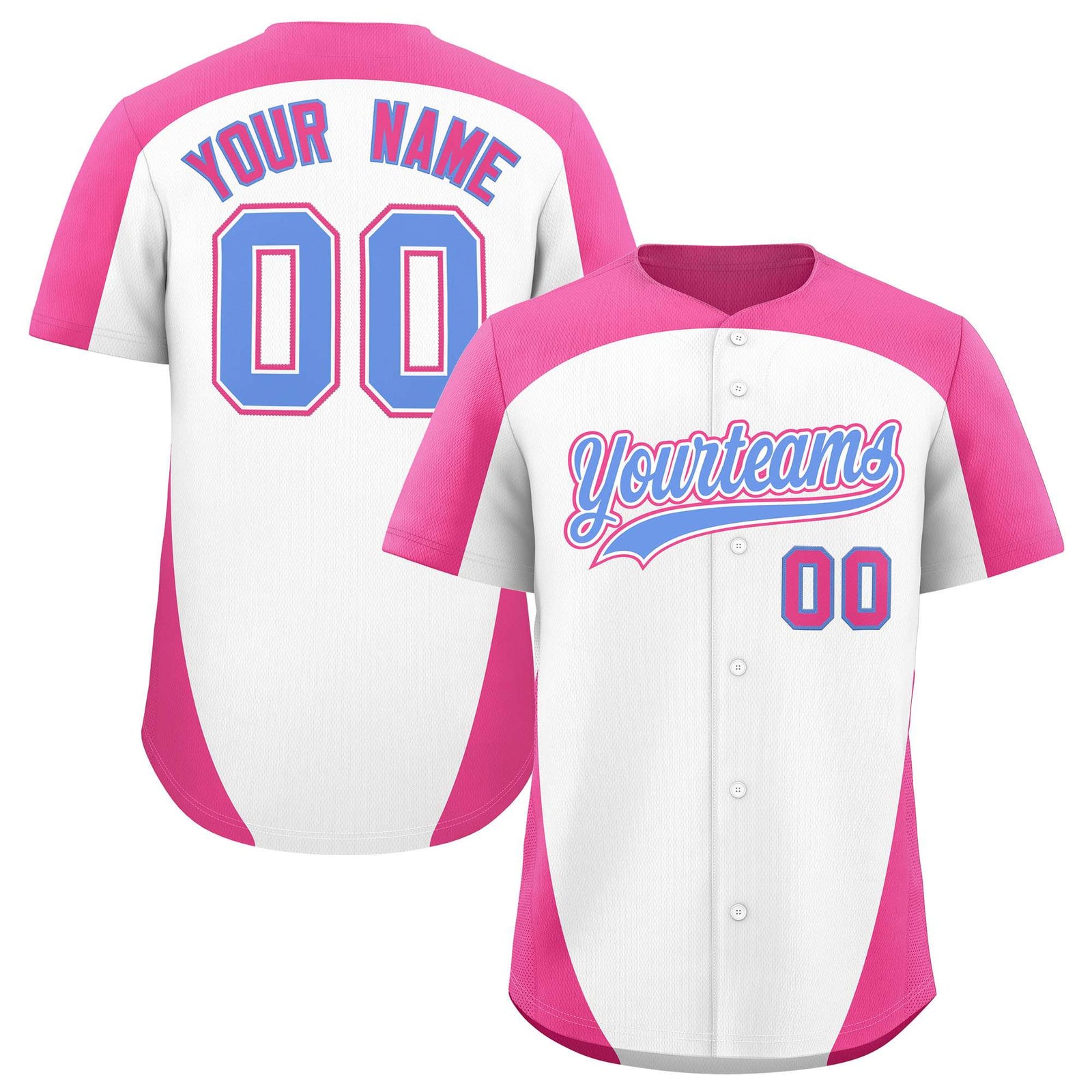 Custom White Pink Personalized Edge Color Block Authentic Baseball Jersey